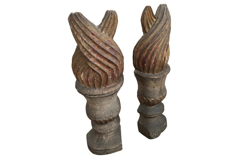 Stunning Pair of 18th Century Spanish Flambeaux Finials For Sale at 1stDibs