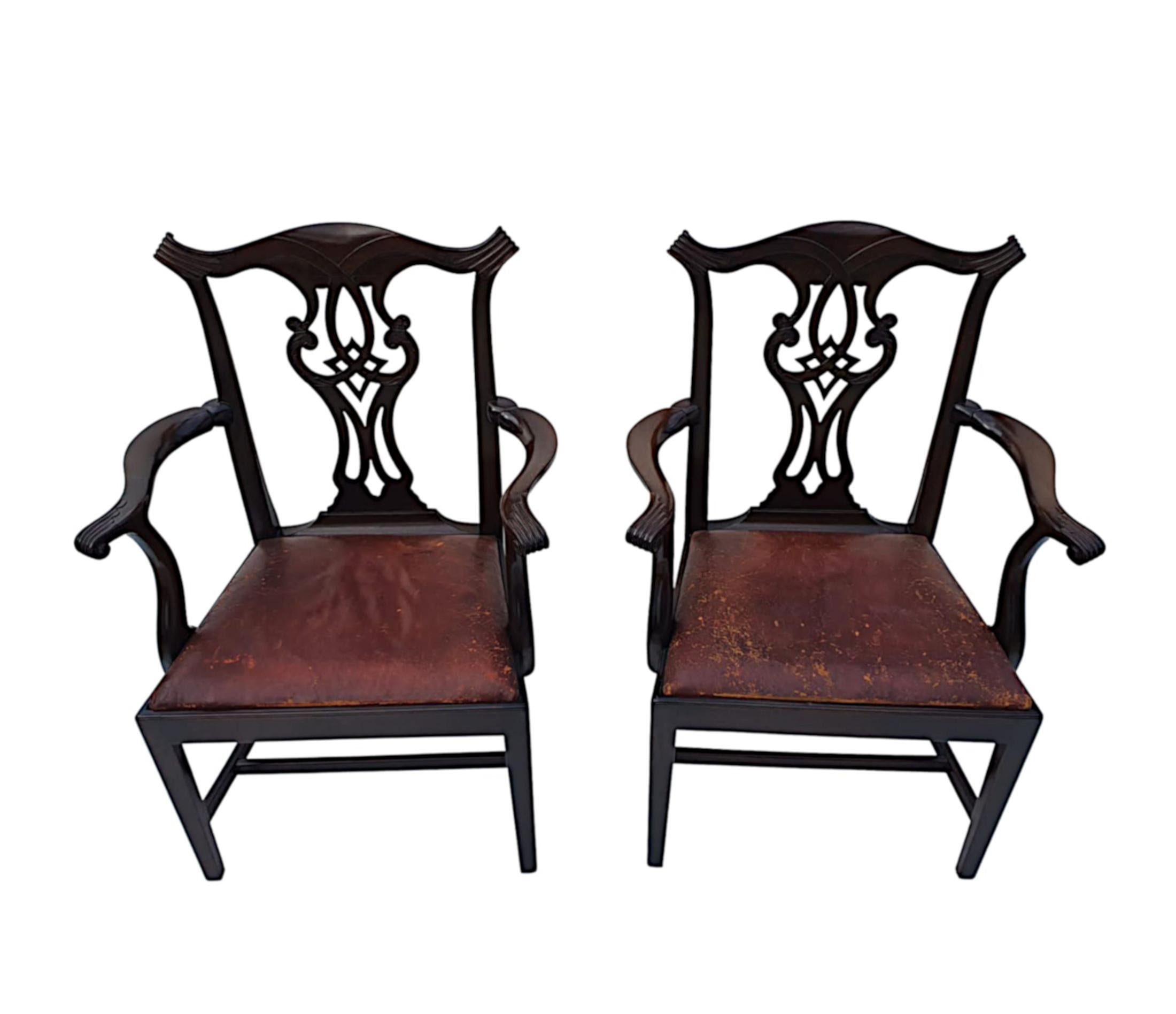Stunning Pair of 19th Century Georgian Design Armchairs After Thomas Chippendale For Sale 3