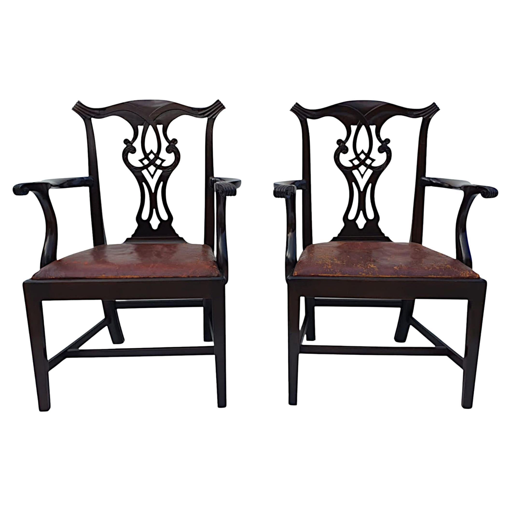 Stunning Pair of 19th Century Georgian Design Armchairs After Thomas Chippendale