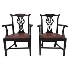 Stunning Pair of 19th Century Georgian Design Armchairs After Thomas Chippendale