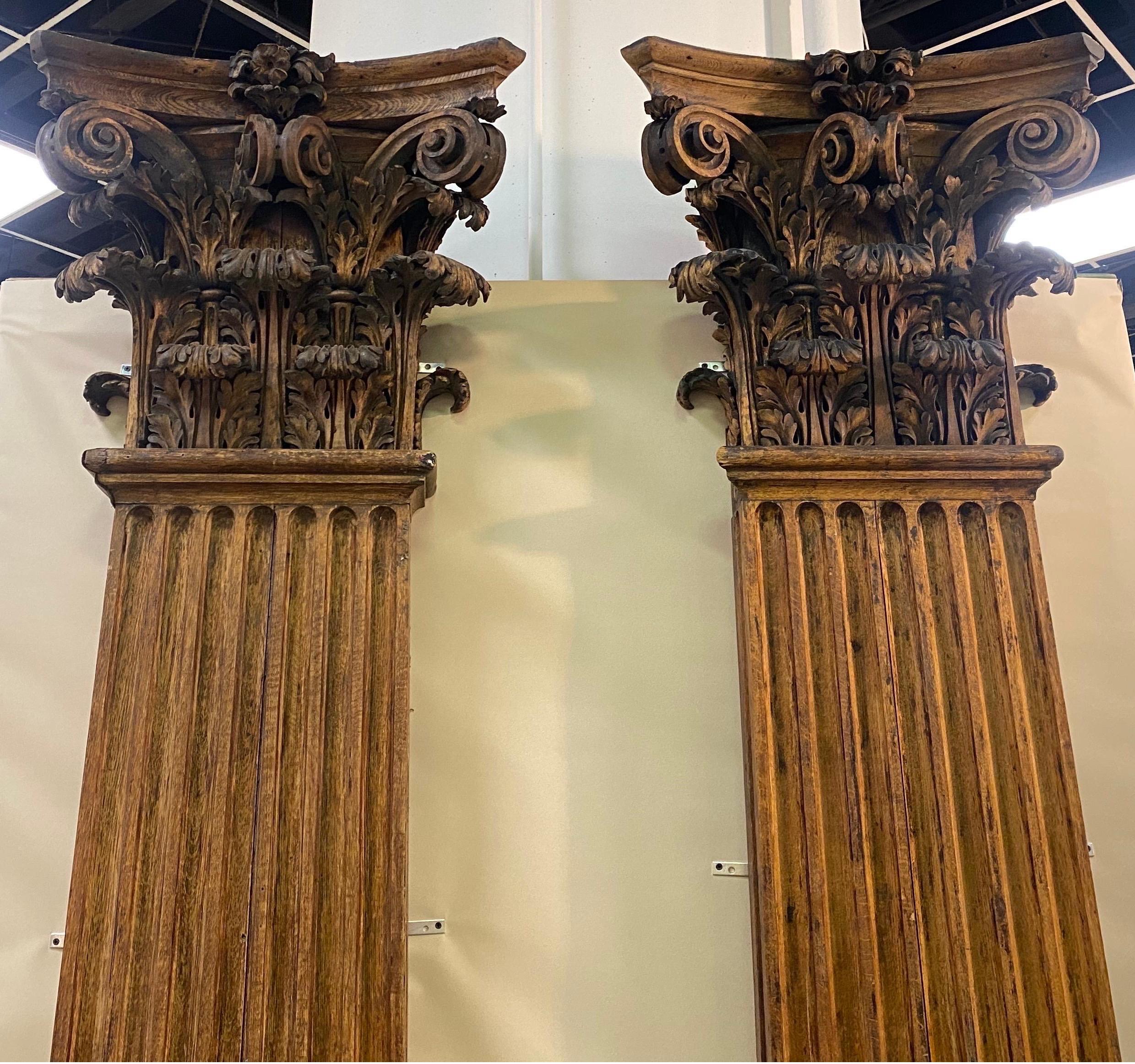 Stunning Pair of 19th Century Hand Carved Neoclassical Oak Pilasters 1