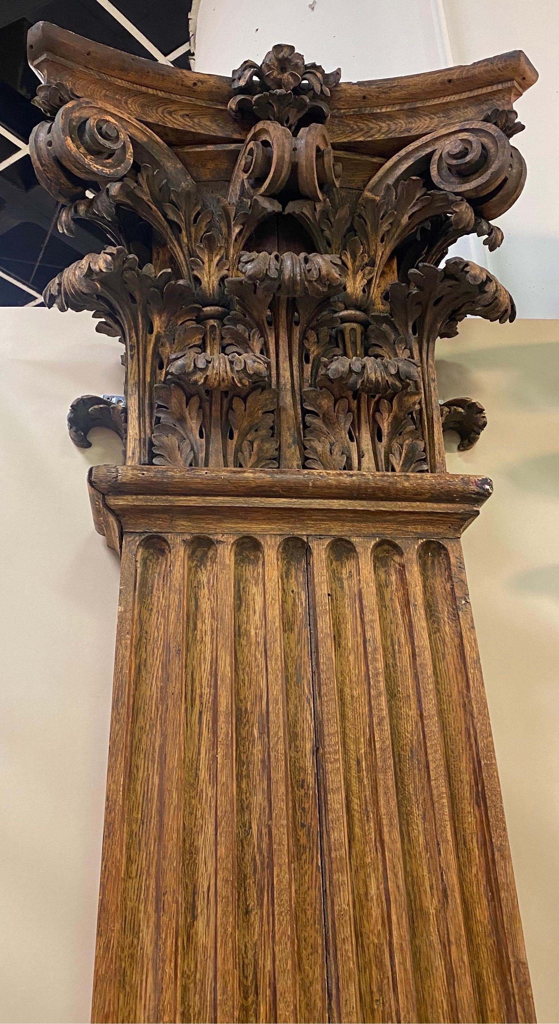 Stunning Pair of 19th Century Hand Carved Neoclassical Oak Pilasters 5