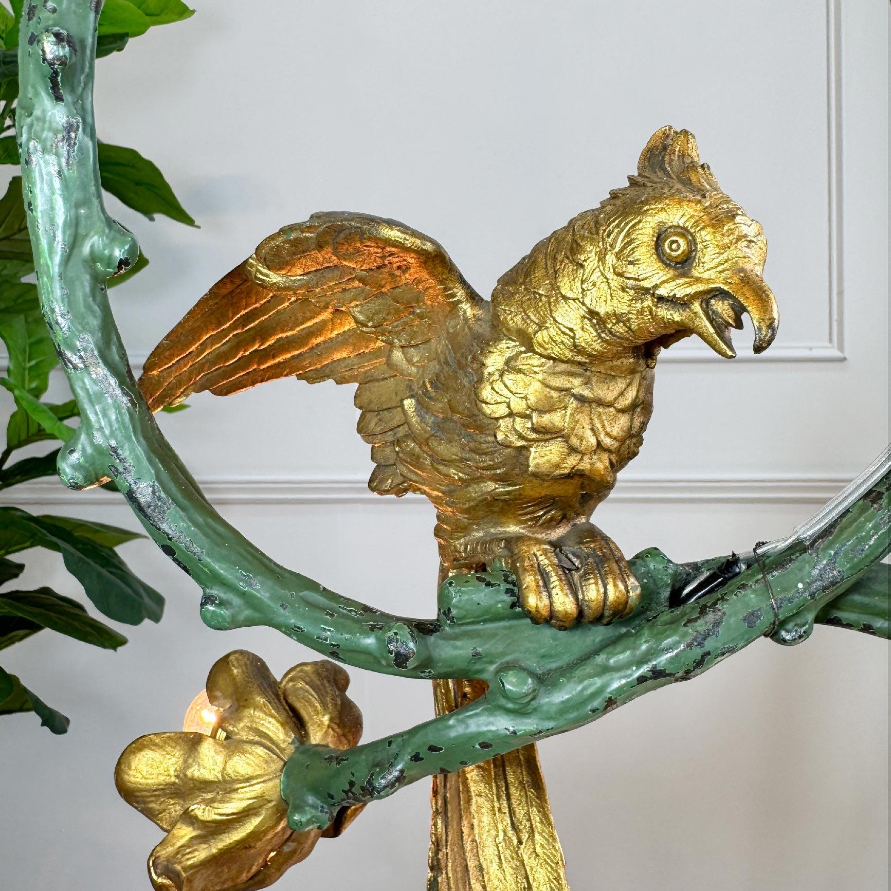 Stunning Pair of 19th Century Painted Bronze Cockatoo Chandeliers 6