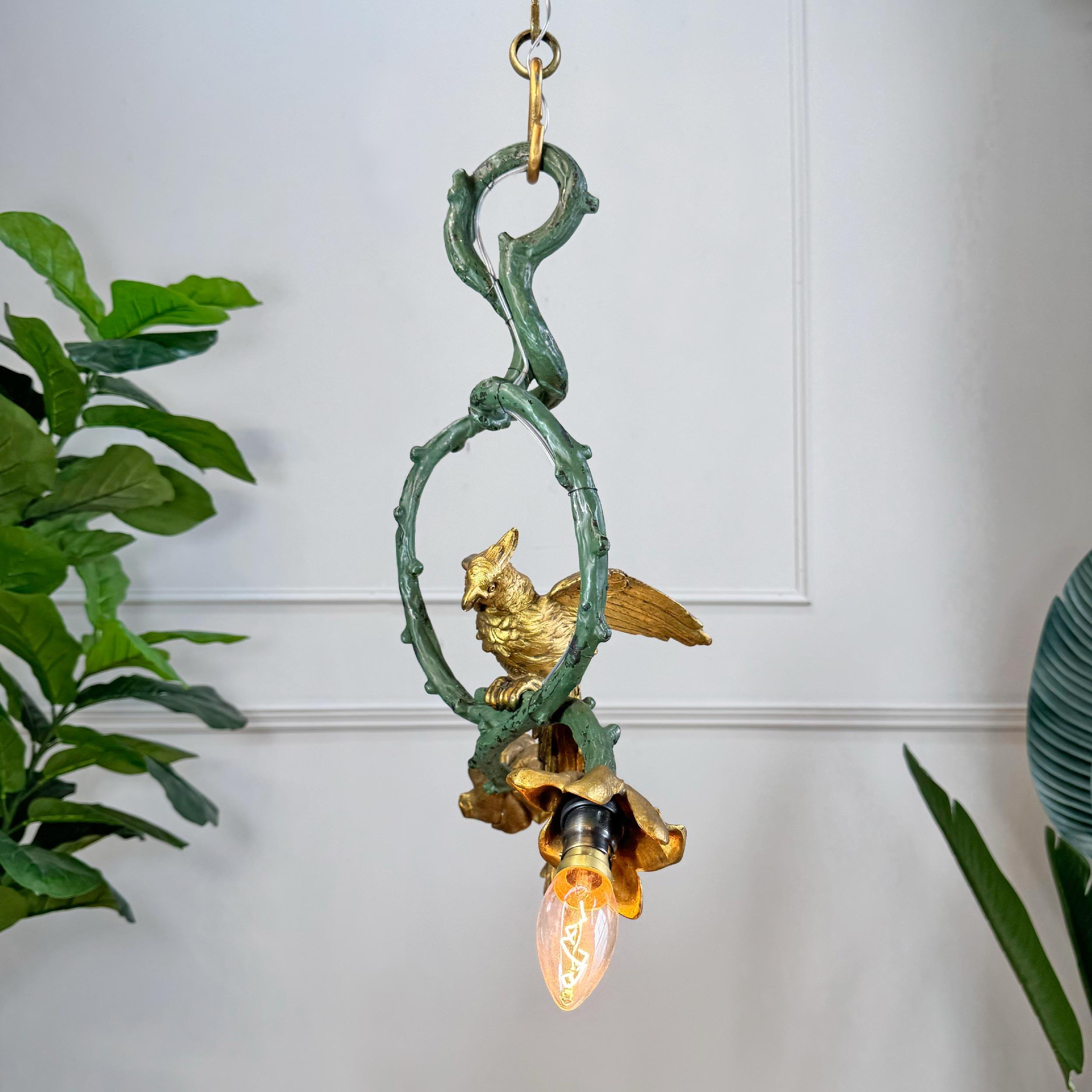 Stunning Pair of 19th Century Painted Bronze Cockatoo Chandeliers 8