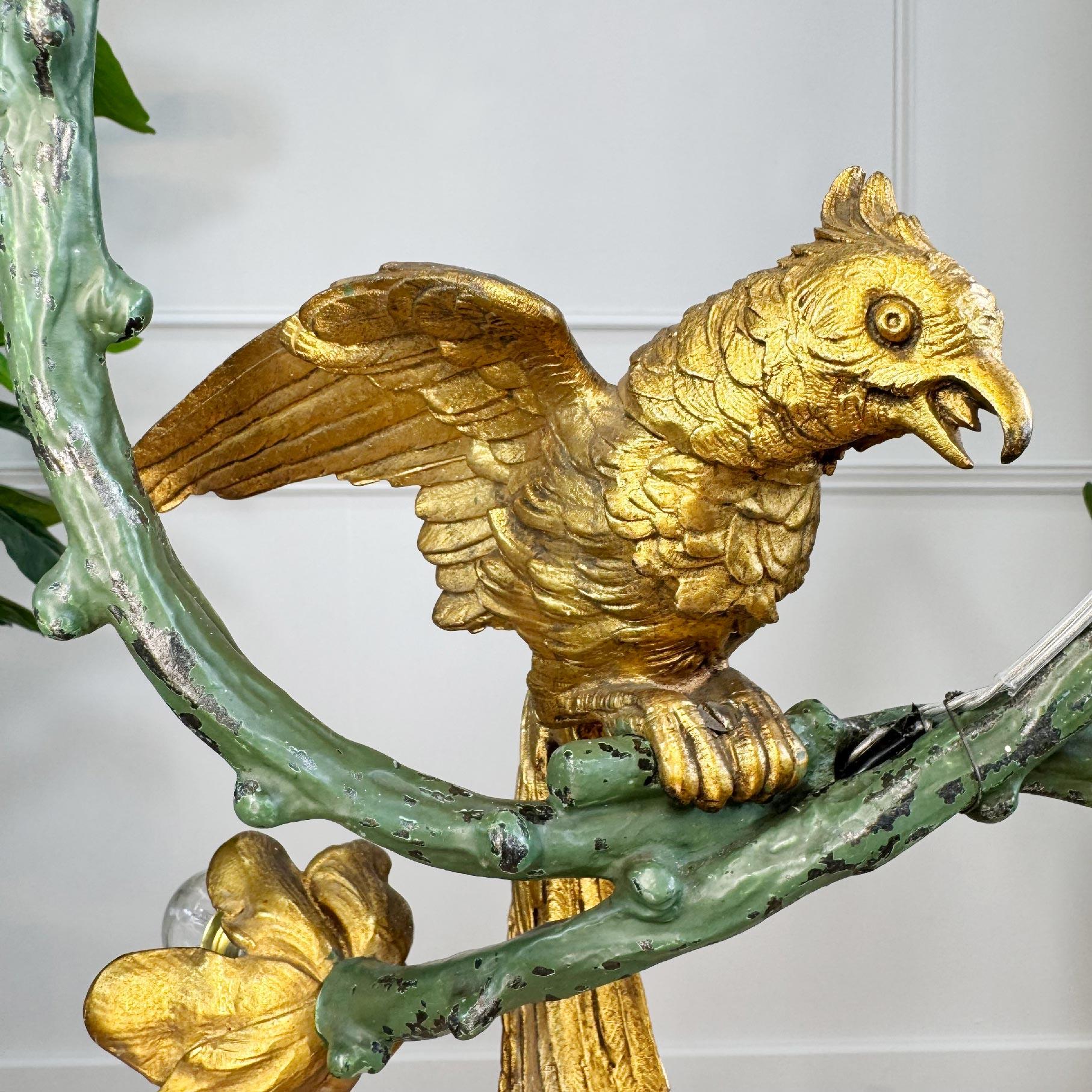 Stunning Pair of 19th Century Painted Bronze Cockatoo Chandeliers In Good Condition In Hastings, GB