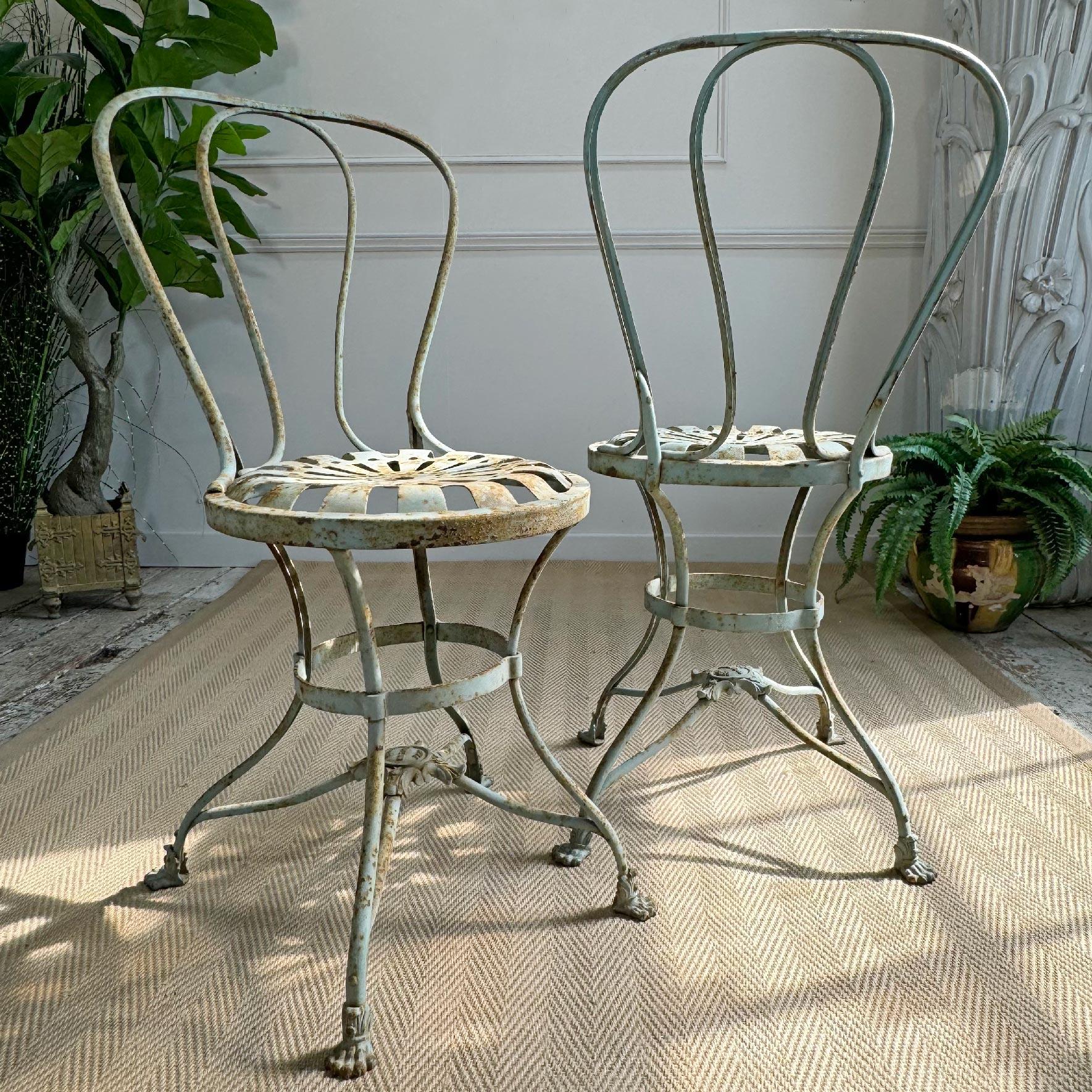 Stunning Pair of 19th Century Usine Saint Saveur Arras Chairs in Duck Egg Paint For Sale 3