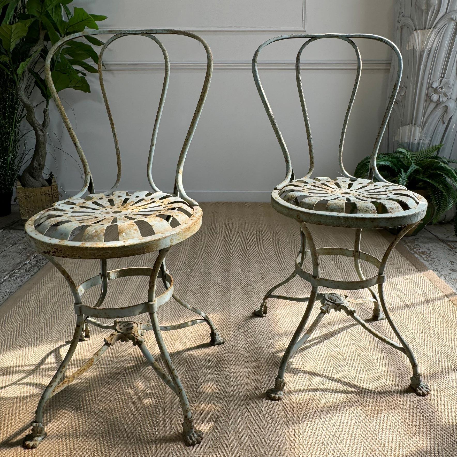Stunning Pair of 19th Century Usine Saint Saveur Arras Chairs in Duck Egg Paint For Sale 4