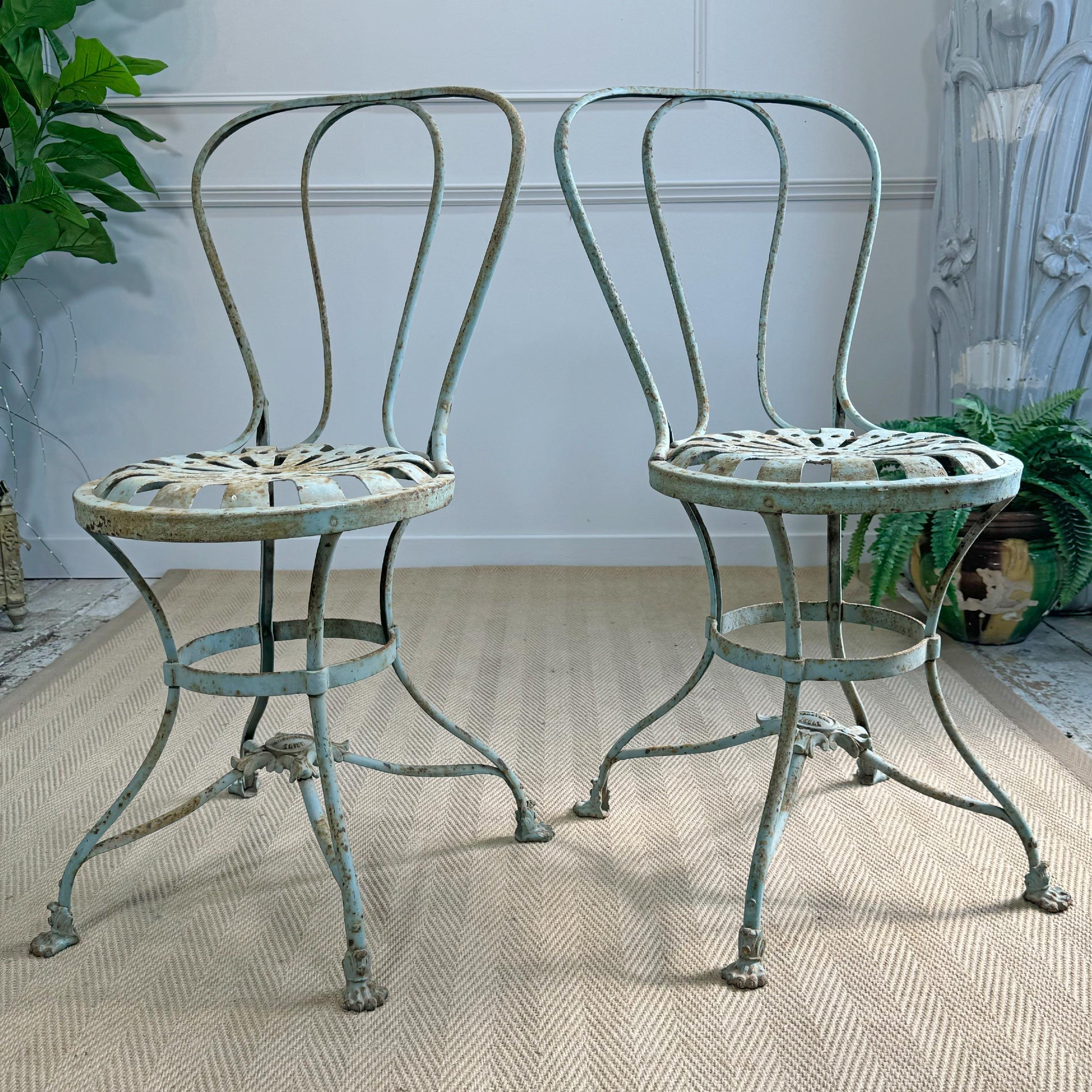 Stunning Pair of 19th Century Usine Saint Saveur Arras Chairs in Duck Egg Paint For Sale 5