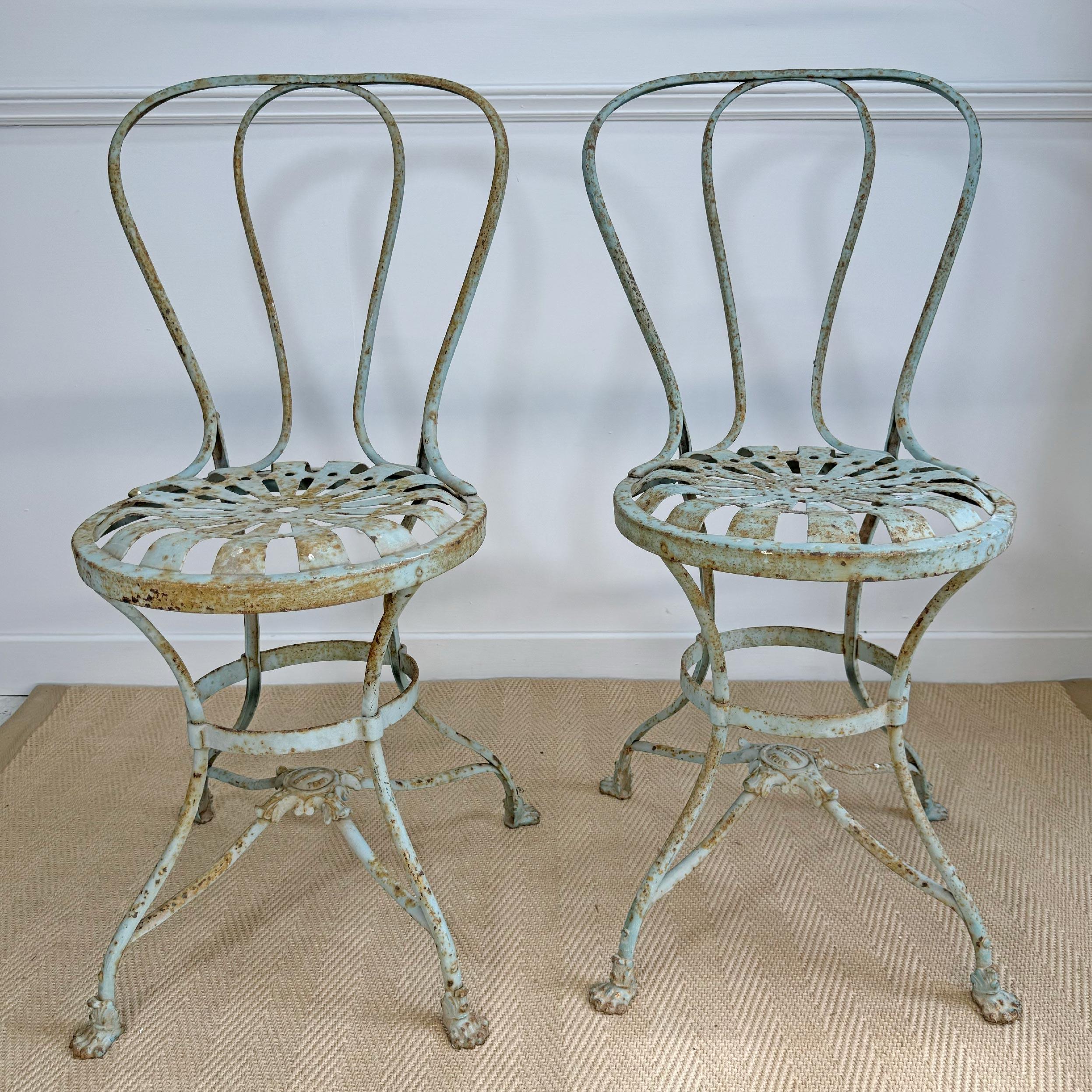 Stunning Pair of 19th Century Usine Saint Saveur Arras Chairs in Duck Egg Paint For Sale 7
