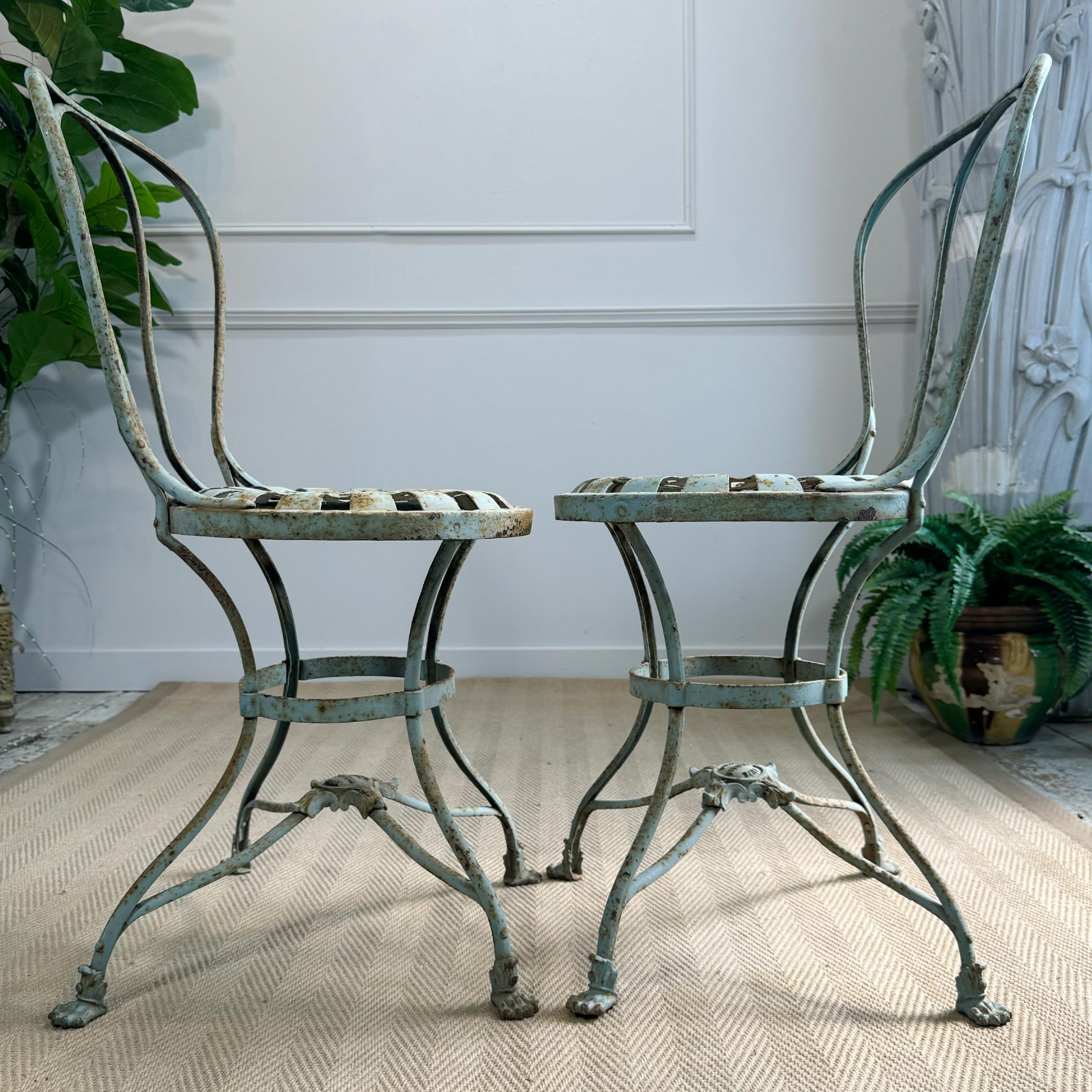 Belle Époque Stunning Pair of 19th Century Usine Saint Saveur Arras Chairs in Duck Egg Paint For Sale