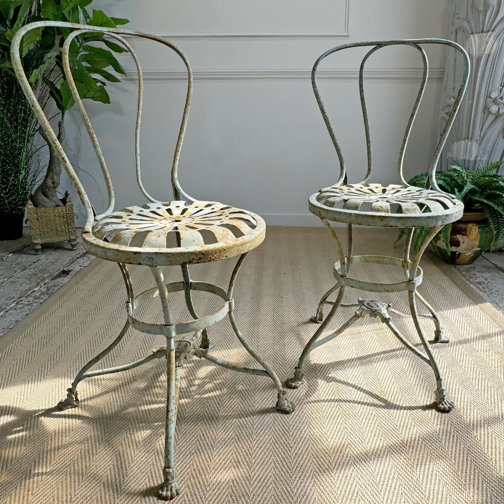 Stunning Pair of 19th Century Usine Saint Saveur Arras Chairs in Duck Egg Paint For Sale 1