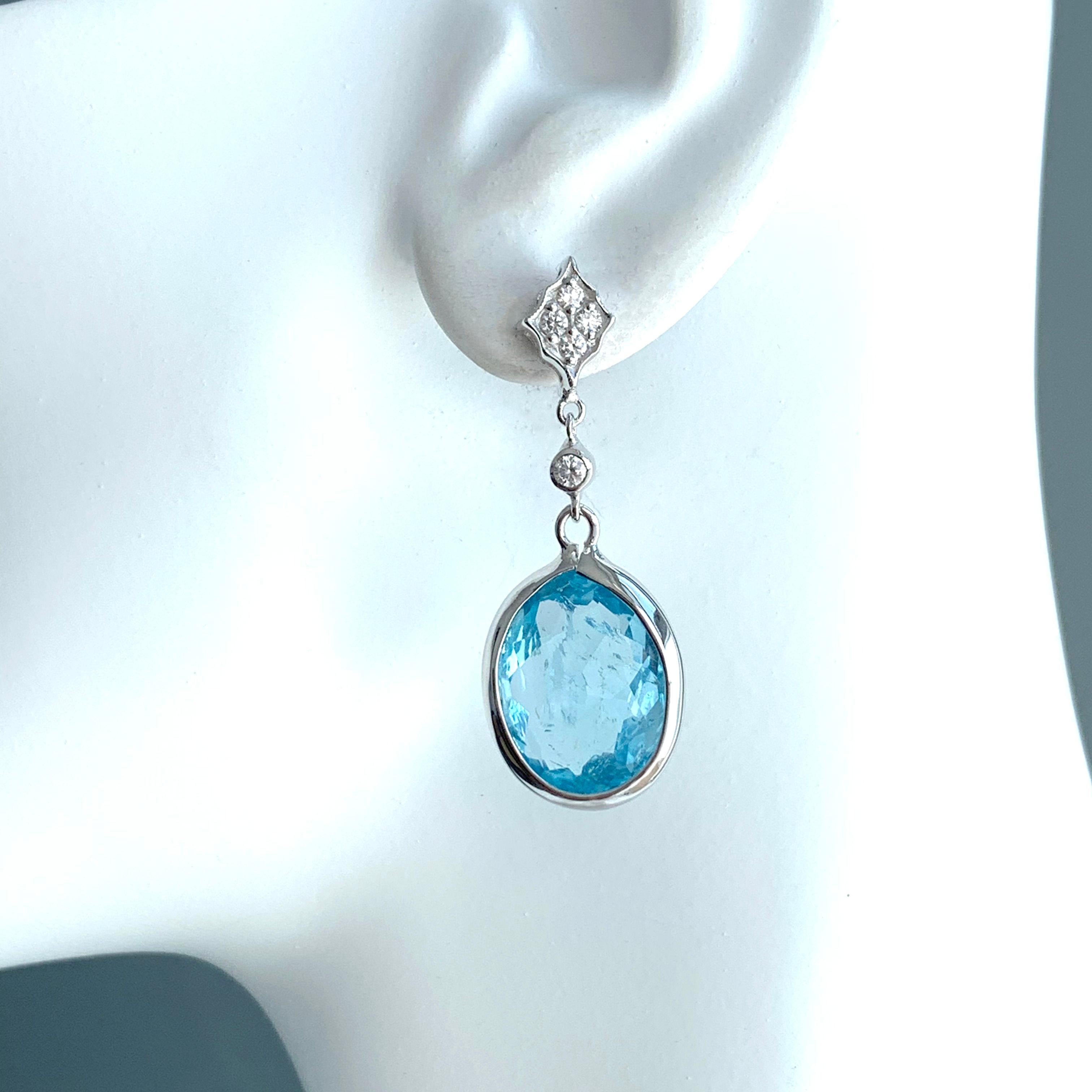 Stunning pair of 37ct Genuine Blue Topaz Drop  Earrings In New Condition In Los Angeles, CA