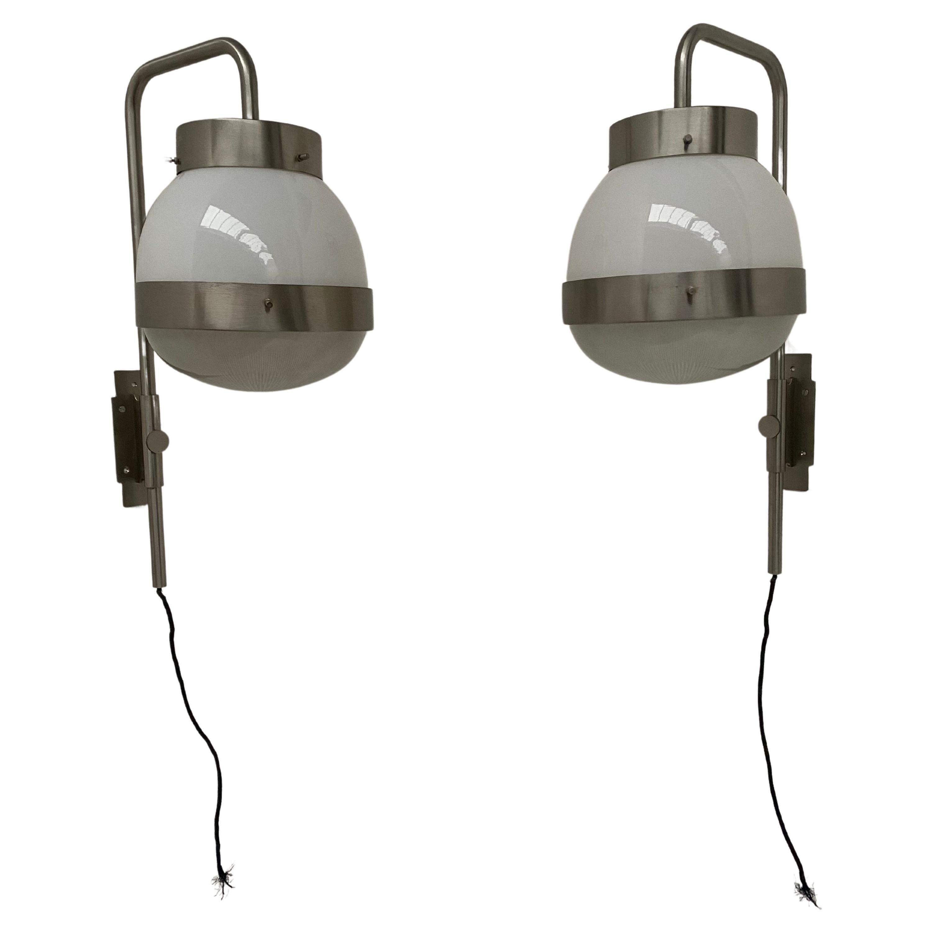 Stunning Pair of 60's Adjustable 'Delta' Wall Sconces by Sergio Mazza, Artemide  For Sale