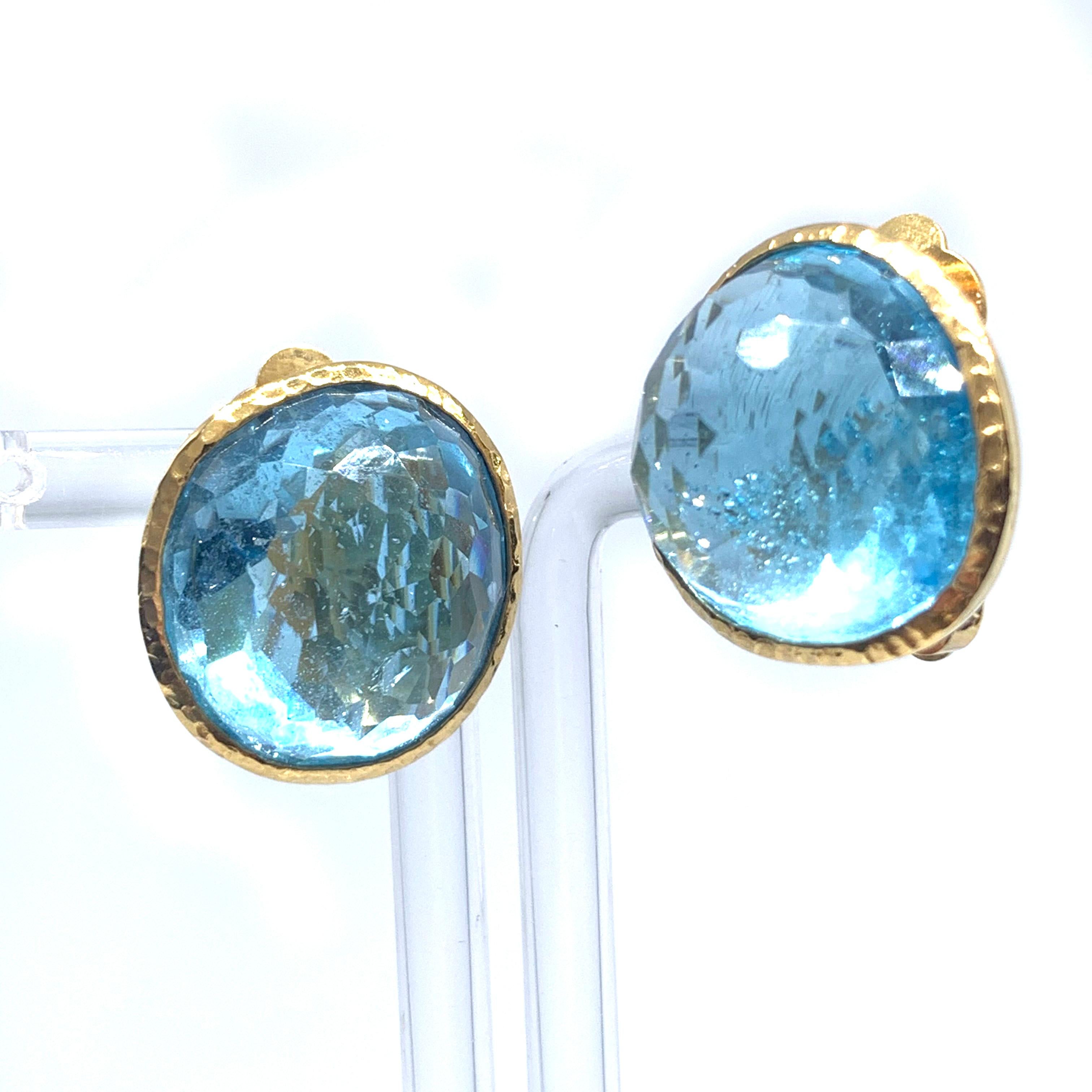 Contemporary Stunning pair of 63ct Genuine Blue Topaz Button Clip on Vermeil Earrings