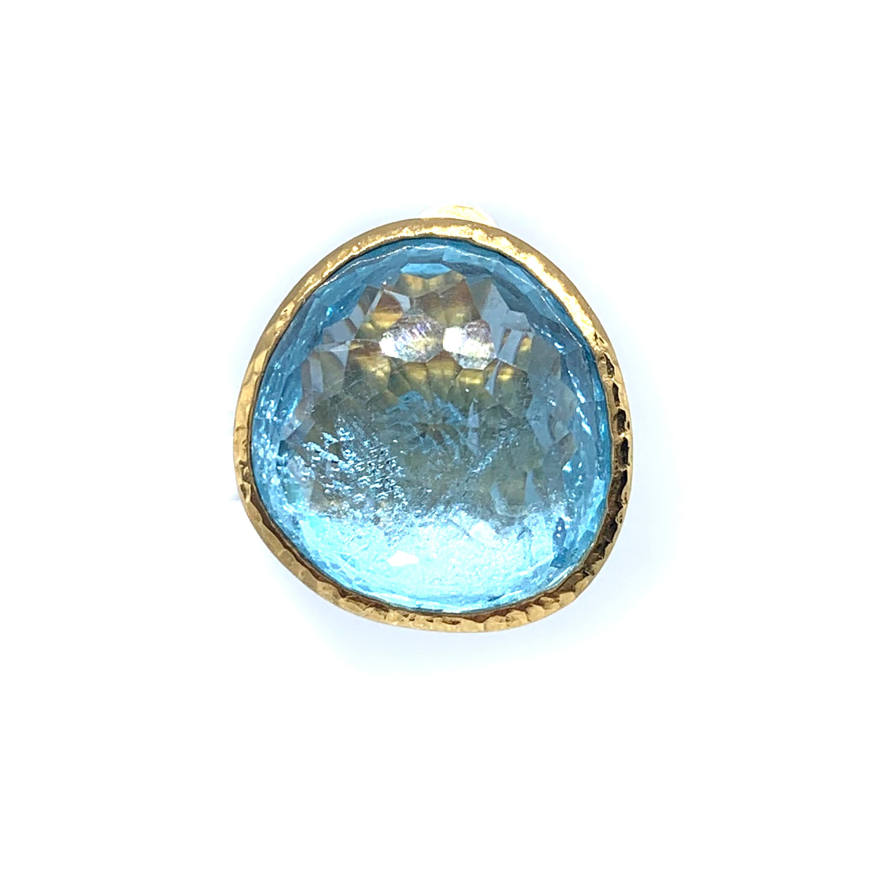 Women's Stunning pair of 63ct Genuine Blue Topaz Button Clip on Vermeil Earrings