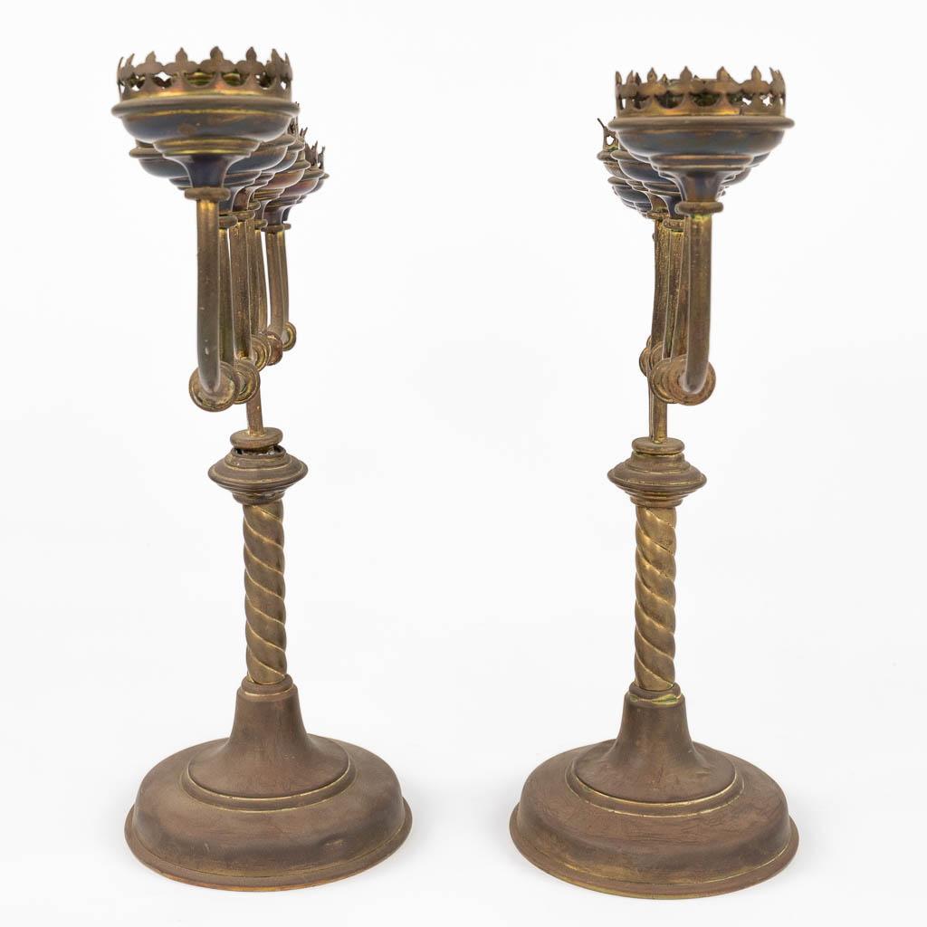 Belgian Stunning Pair of 7-candle Gothic Revival Brass Candelabra  For Sale