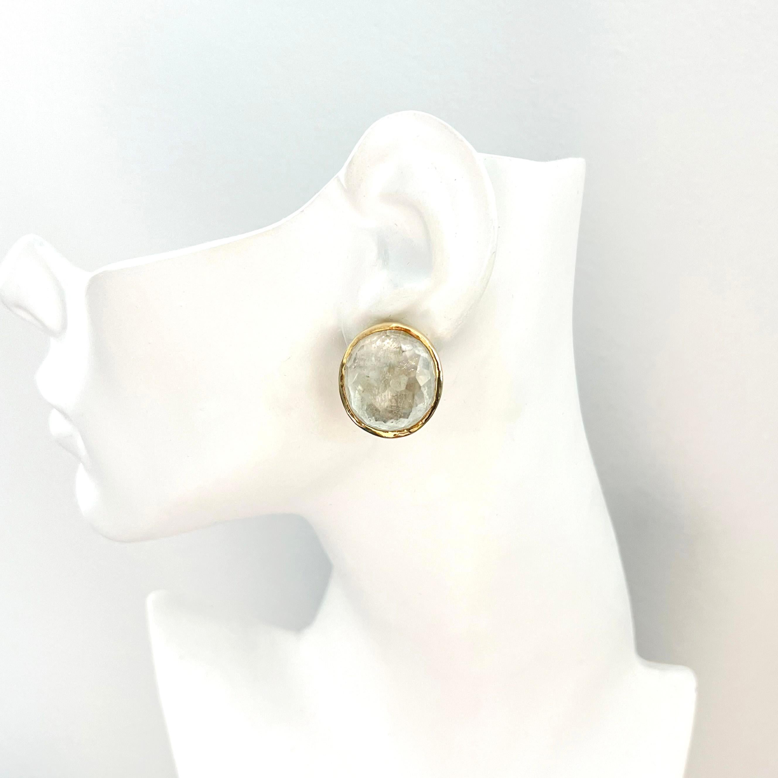 Stunning pair of 85ct Genuine White Topaz Button Clip on Vermeil Earrings 4