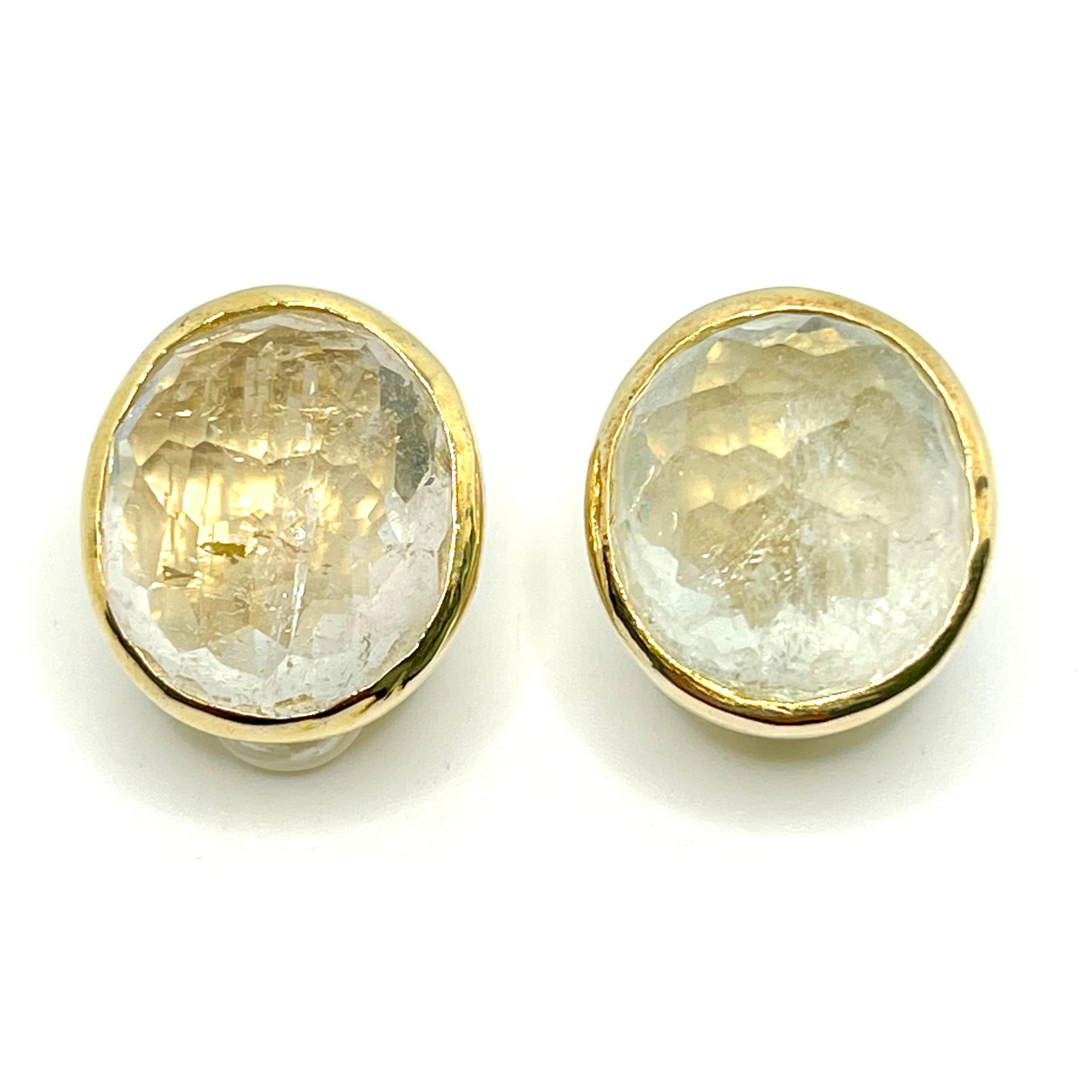 Contemporary Stunning pair of 85ct Genuine White Topaz Button Clip on Vermeil Earrings
