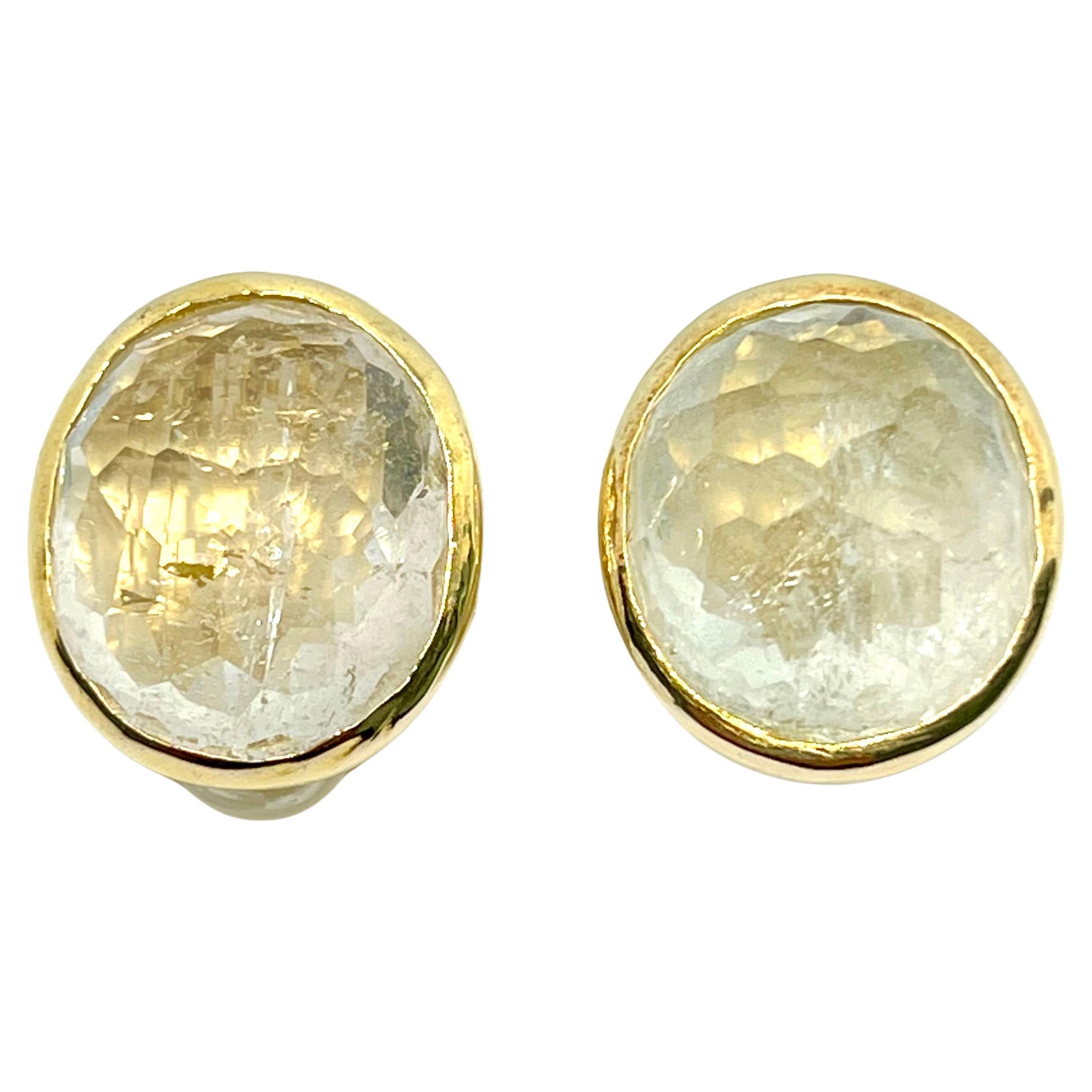 Stunning pair of 85ct Genuine White Topaz Button Clip on Vermeil Earrings