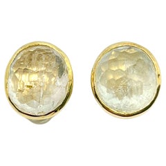 Stunning pair of 85ct Genuine White Topaz Button Clip on Vermeil Earrings