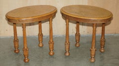 STUNNiNG PAIR OF ADZED TOP ENGLISH OAK HAND CARVED SIDE END LAMP WINE TABLES