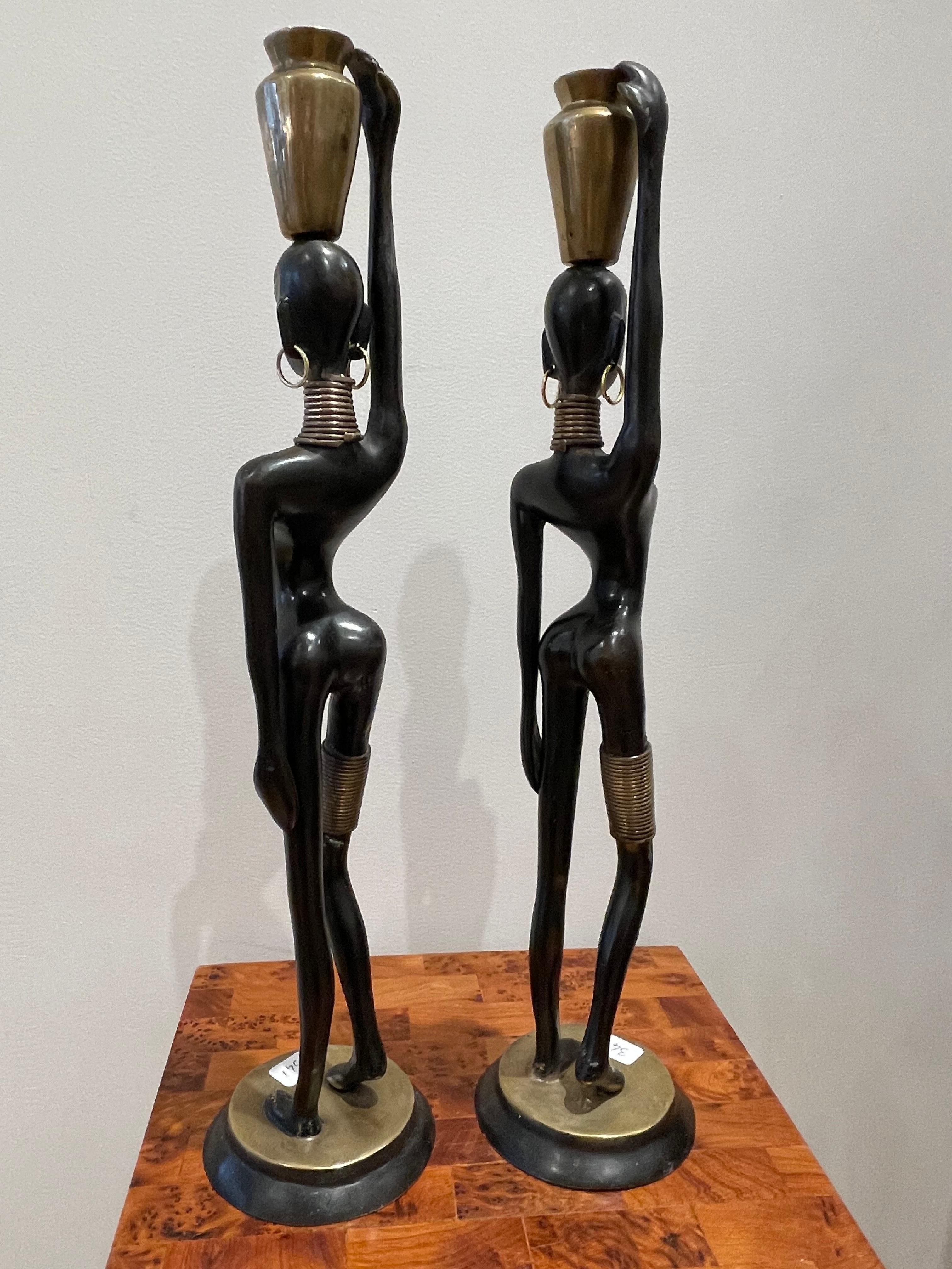 Austrian Stunning pair of African lady carrying water, in the style of  Hagenauer 1970 For Sale