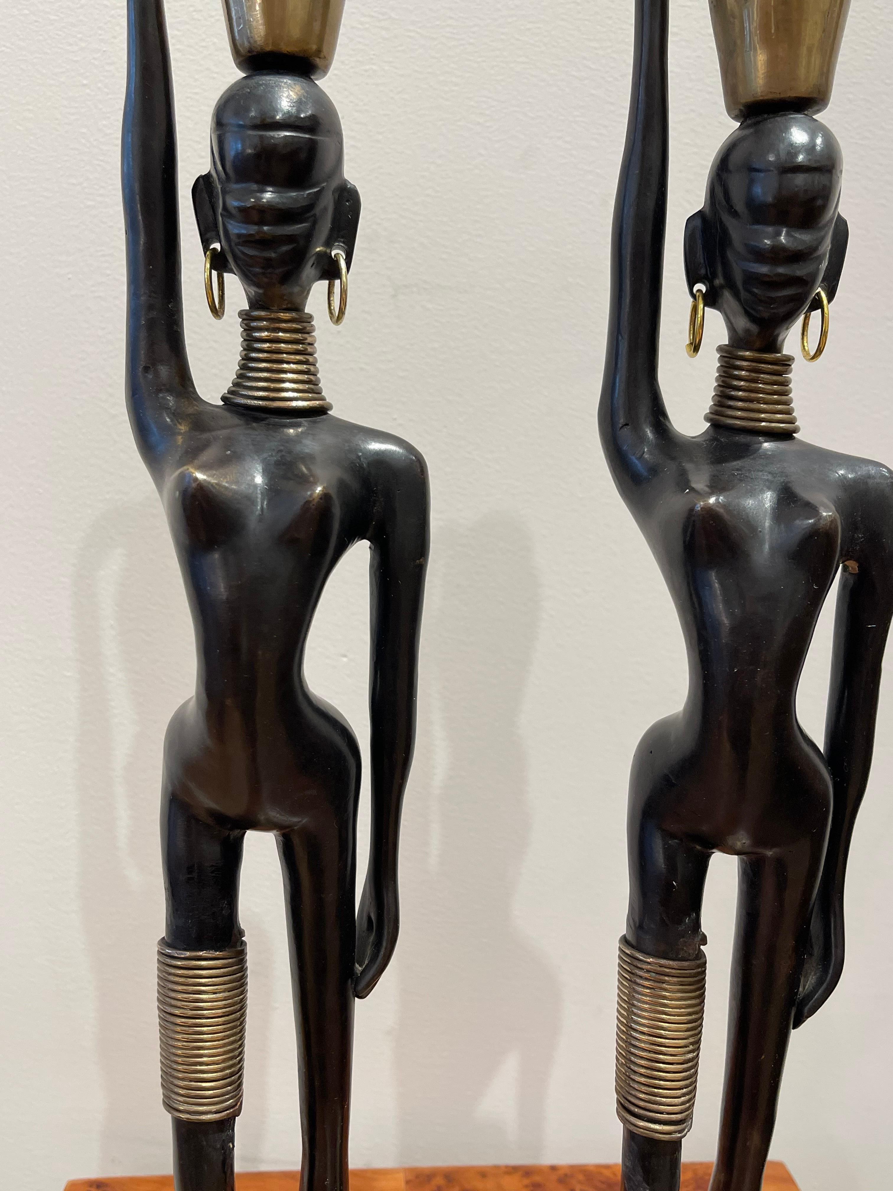 Stunning pair of African lady carrying water, in the style of  Hagenauer 1970 For Sale 1
