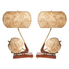 Stunning Pair of American Book-Matched, Twin-Shaded Console Lamps by Majestic