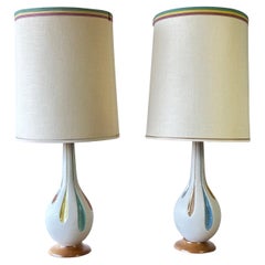 Stunning Pair of American Midcentury Multicolored Porcelain Table Lamp