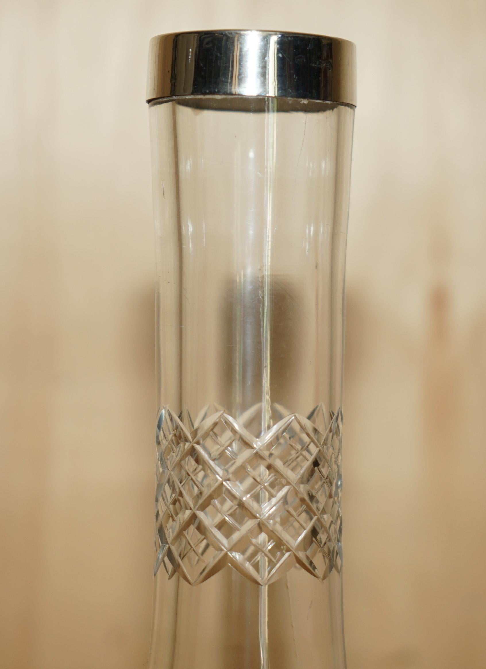 English STUNNING PAIR OF ANTIQUE 1908 CUT GLASS CRYSTAL STERLING SILVER PLANT VASEs For Sale