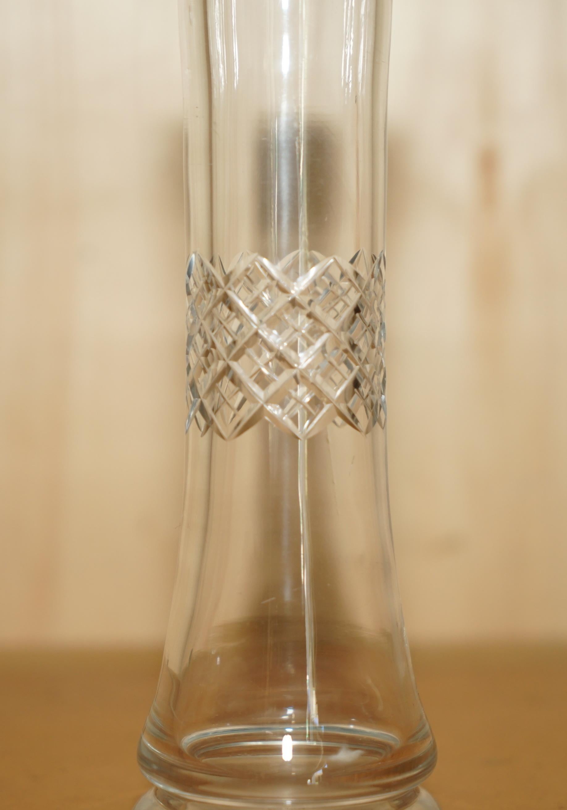 Hand-Crafted STUNNING PAIR OF ANTIQUE 1908 CUT GLASS CRYSTAL STERLING SILVER PLANT VASEs For Sale