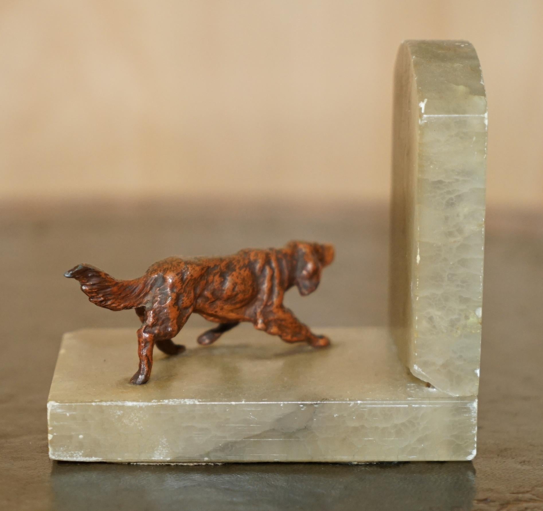STUNNING PAIR OF ANTIQUE AUSTRIAN COLD PAINTED BRONZE ONYX DOG HOUNDS BOOKENDs For Sale 6