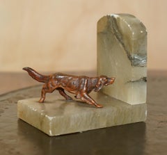 STUNNING PAIR OF ANTIQUE AUSTRIAN COLD PAINTED BRONZE ONYX DOG HOUNDS BOOKENDs