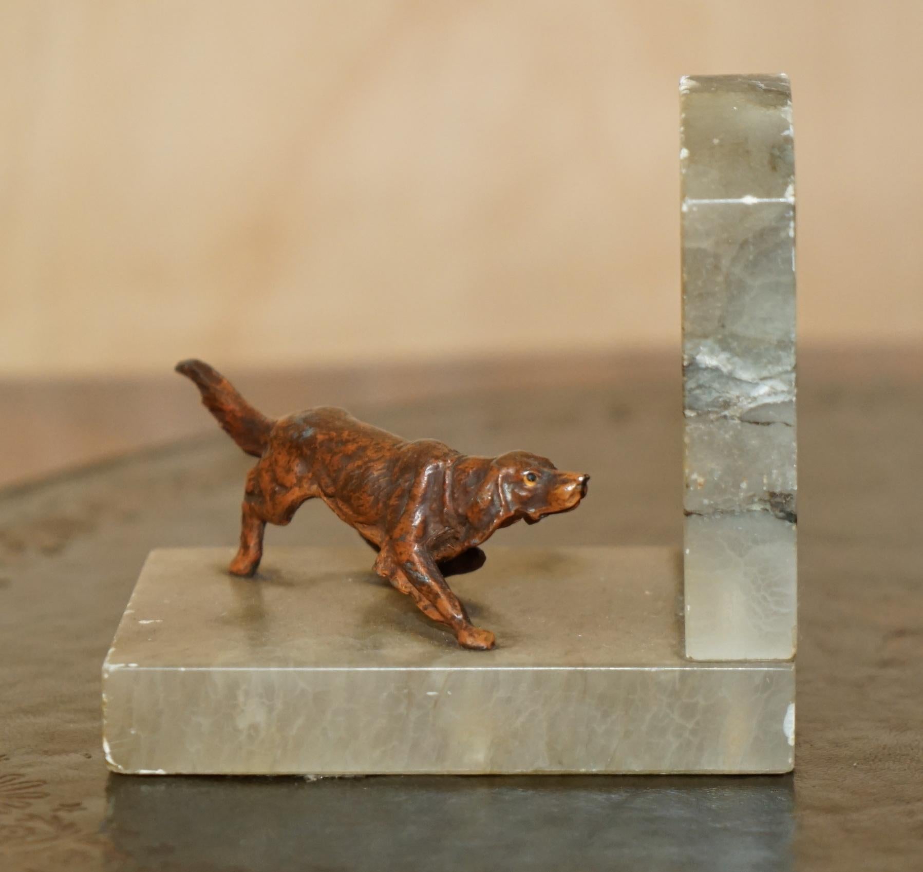 Art Deco STUNNING PAIR OF ANTIQUE AUSTRIAN COLD PAINTED BRONZE ONYX DOG HOUNDS BOOKENDs For Sale