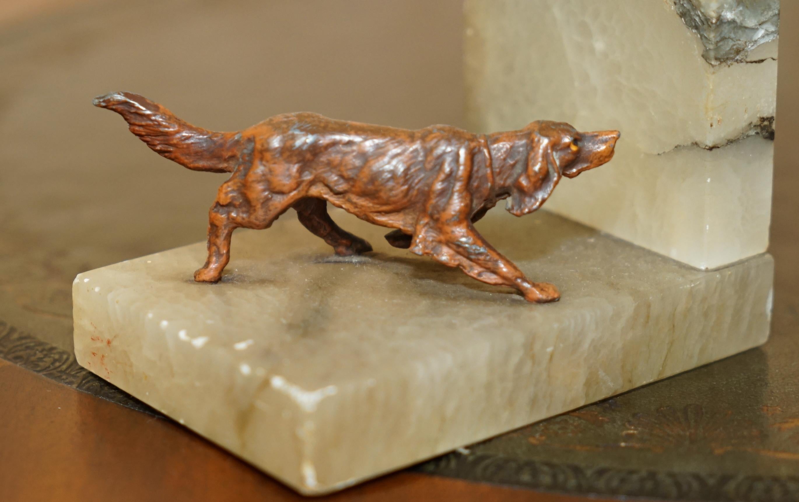 Cold-Painted STUNNING PAIR OF ANTIQUE AUSTRIAN COLD PAINTED BRONZE ONYX DOG HOUNDS BOOKENDs For Sale