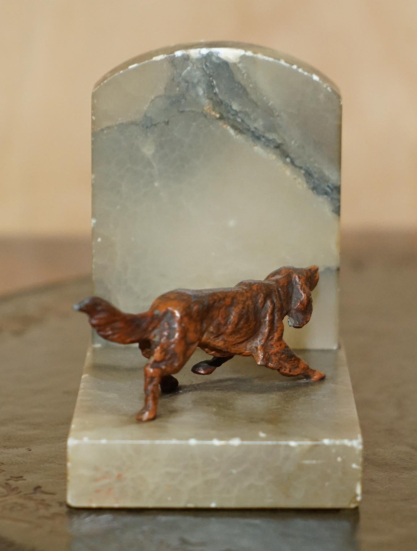 STUNNING PAIR OF ANTIQUE AUSTRIAN COLD PAINTED BRONZE ONYX DOG HOUNDS BOOKENDs In Fair Condition For Sale In West Sussex, Pulborough