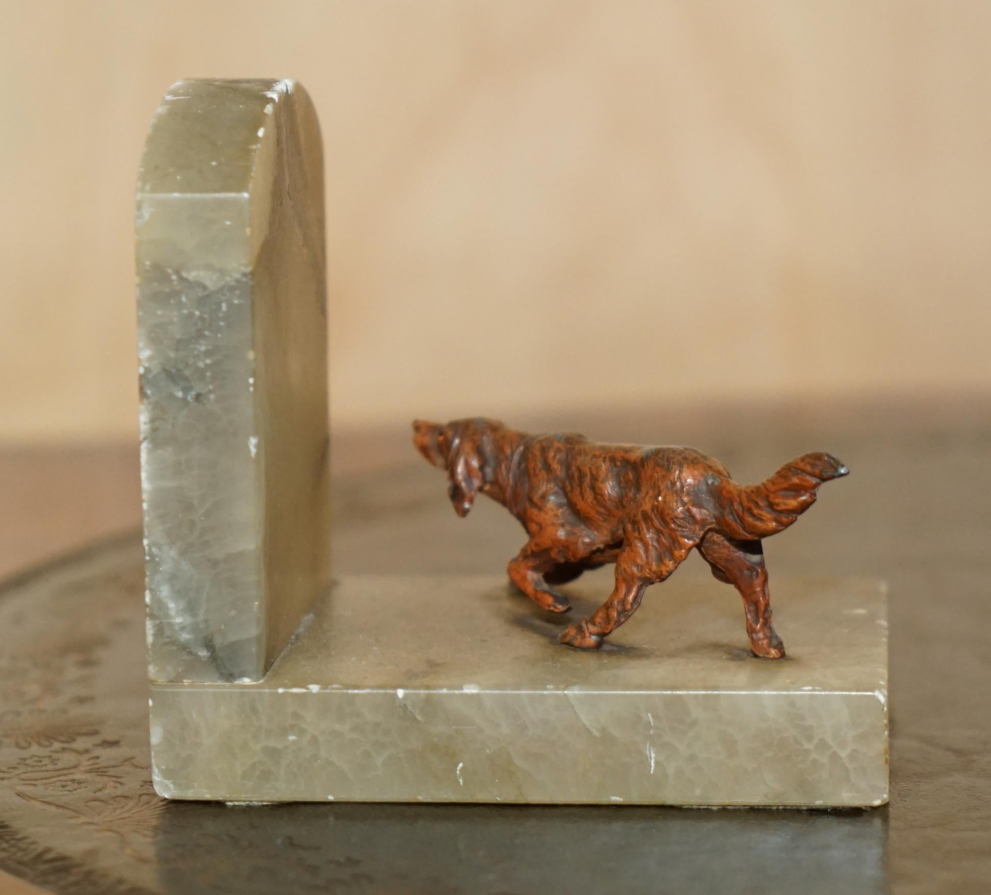 Early 20th Century STUNNING PAIR OF ANTIQUE AUSTRIAN COLD PAINTED BRONZE ONYX DOG HOUNDS BOOKENDs For Sale