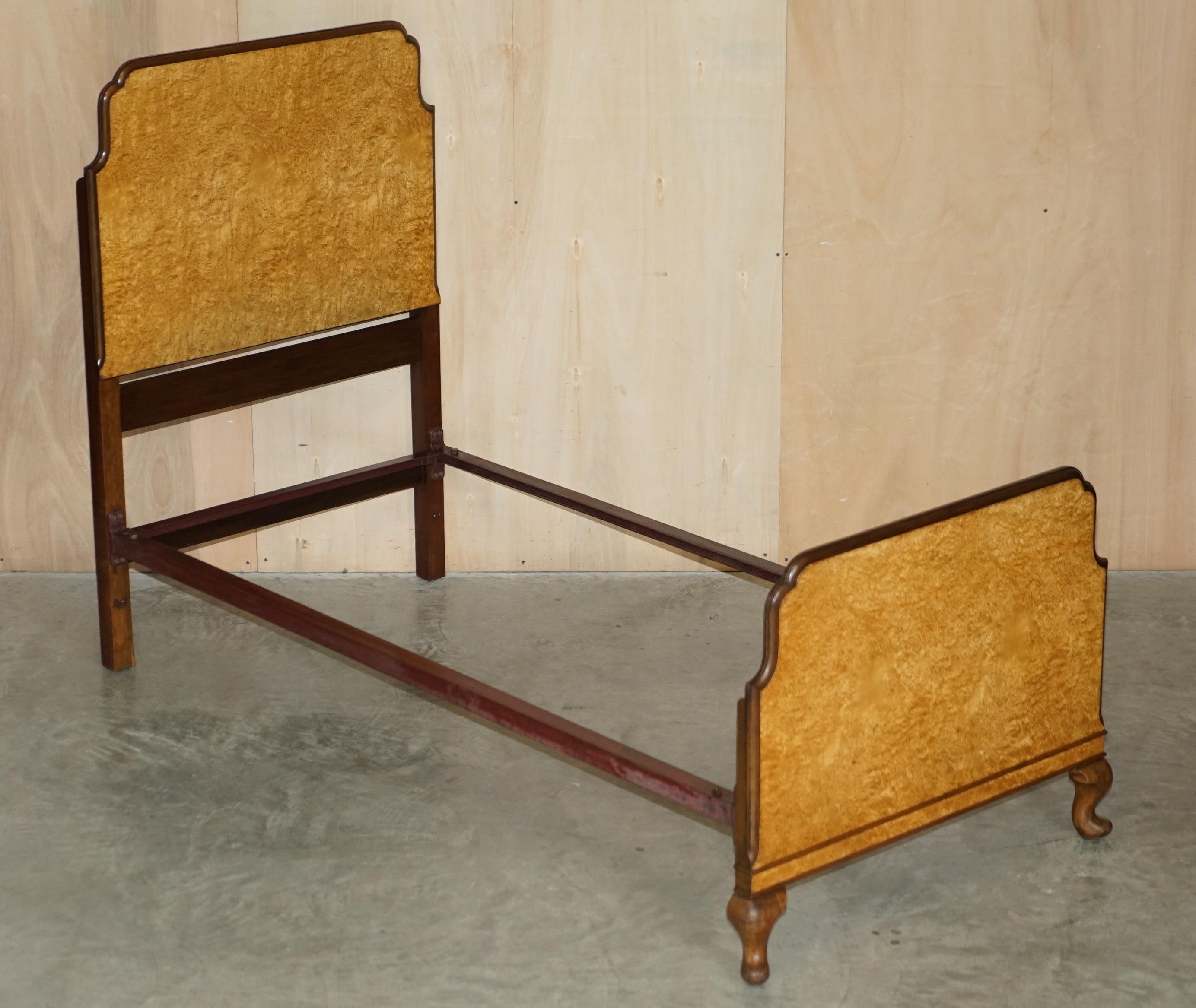 We are delighted to offer for sale this stunning pair of circa 1900 Birds Eye Maple single beds frames with Vono rails

A lovely pair of original hand made in England Birds Eye maple bed frames. The timber grain and colour is sublime, they look