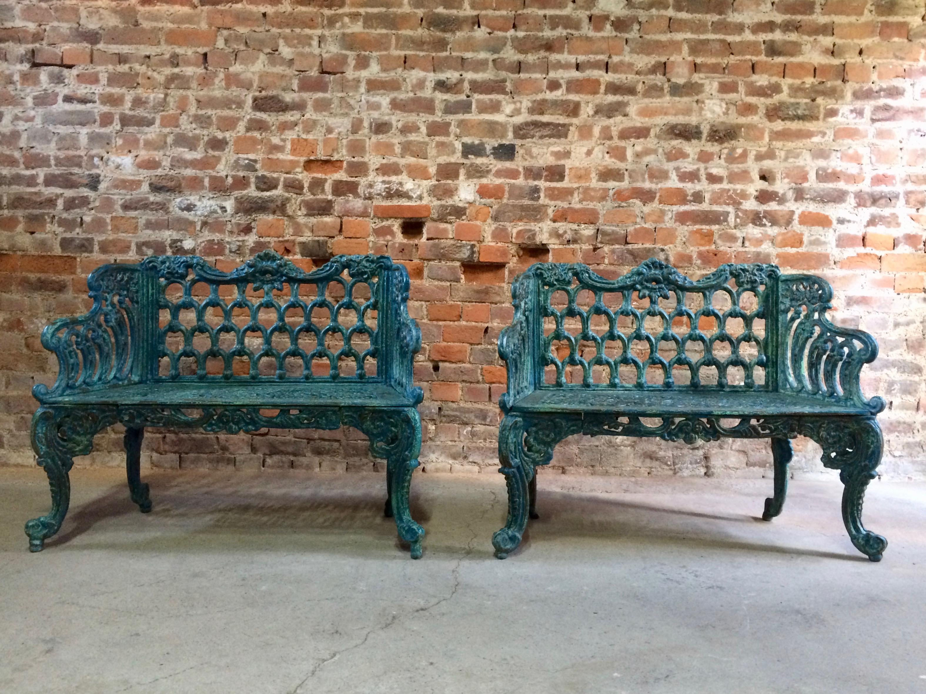 Stunning Pair of Antique Cast Iron Garden Benches Coalbrookdale Style 4