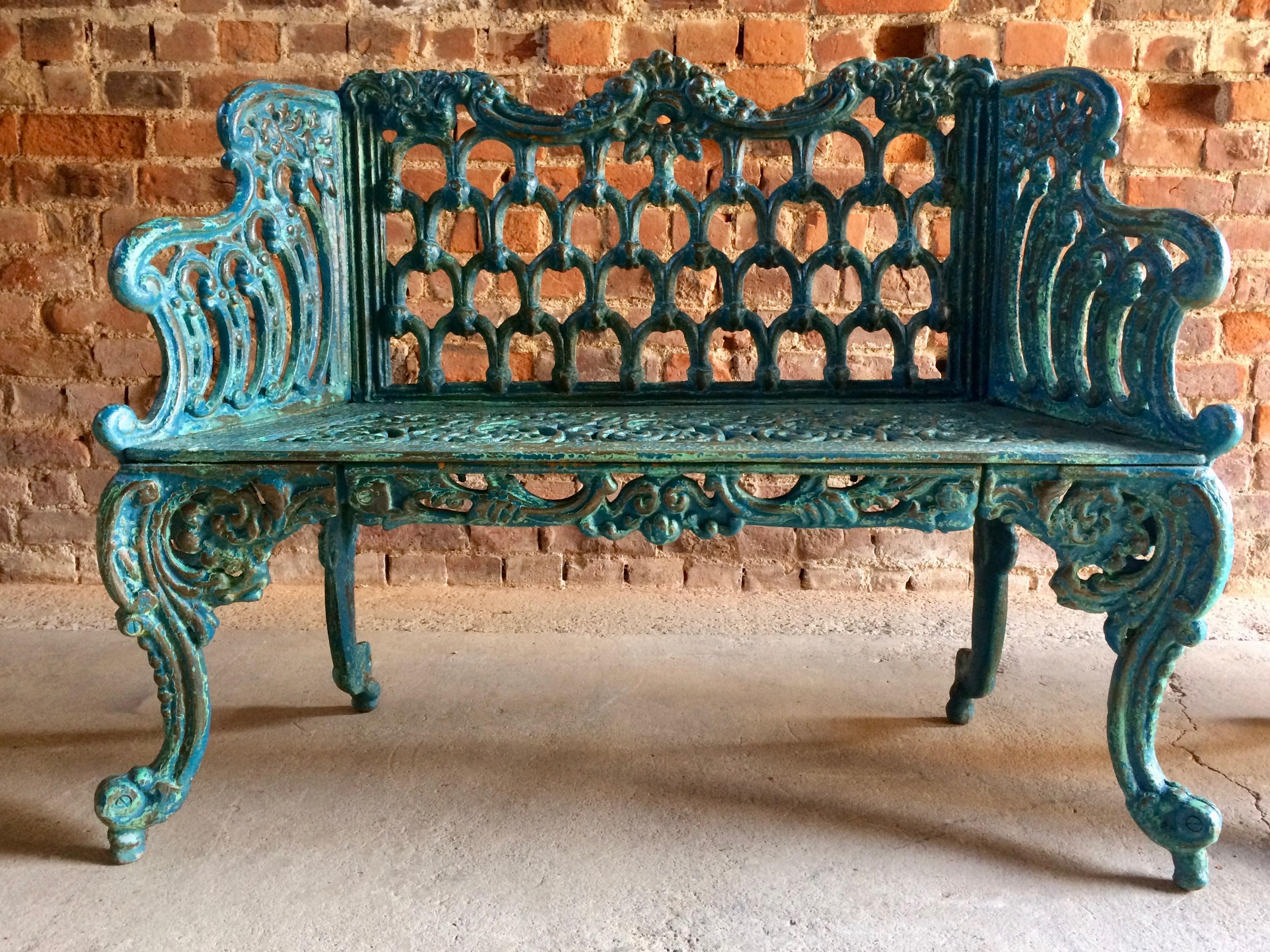 Stunning Pair of Antique Cast Iron Garden Benches Coalbrookdale Style 7