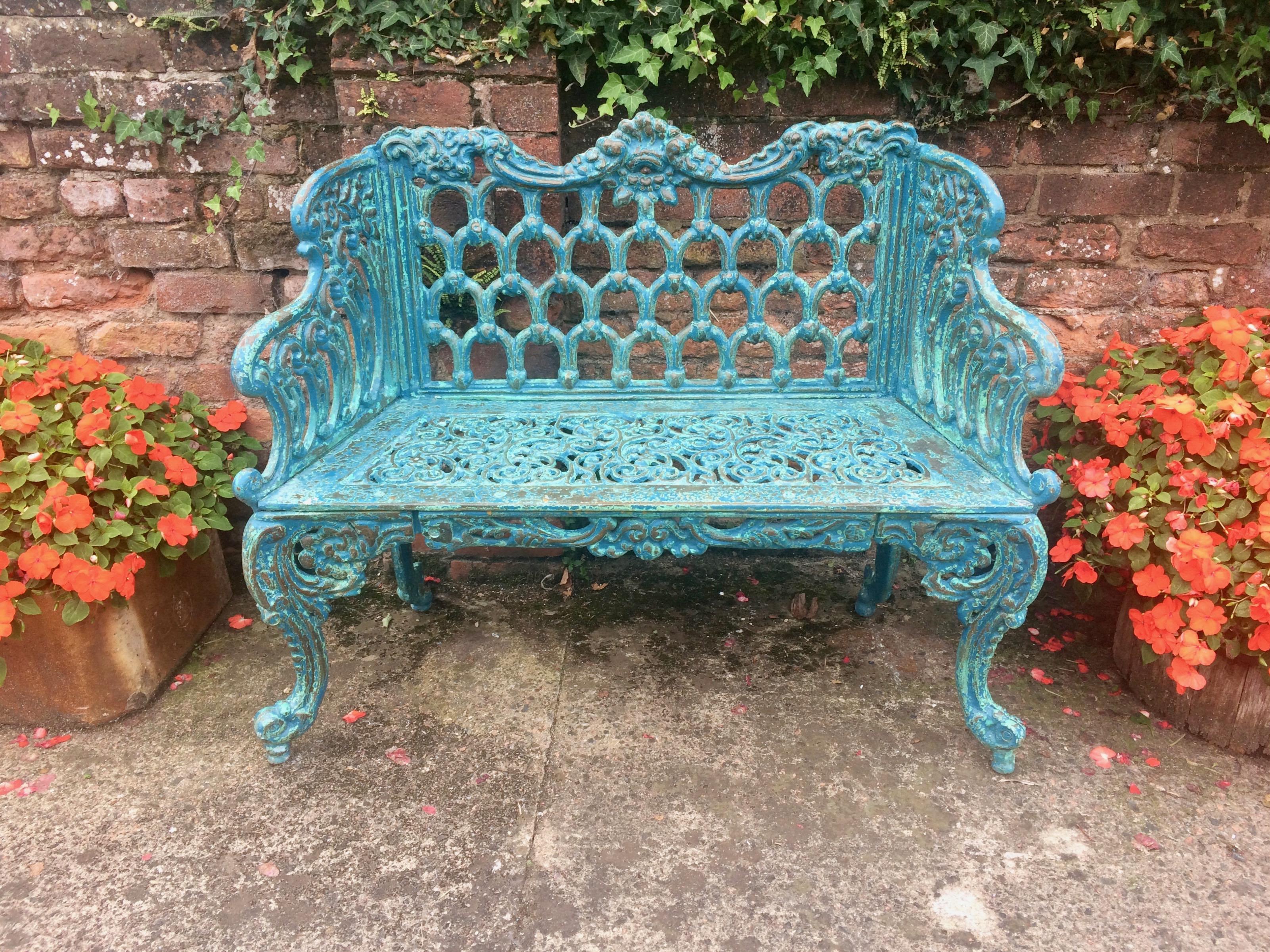 Stunning Pair of Antique Cast Iron Garden Benches Coalbrookdale Style 9