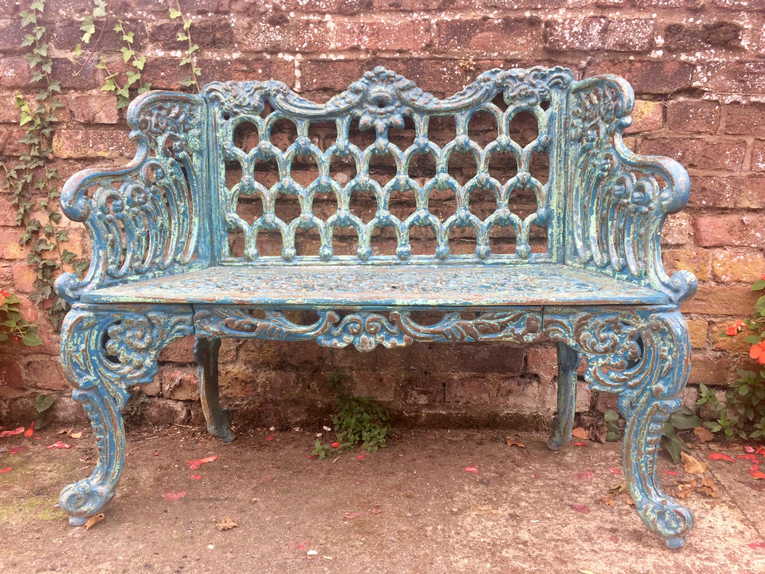 Stunning Pair of Antique Cast Iron Garden Benches Coalbrookdale Style 10