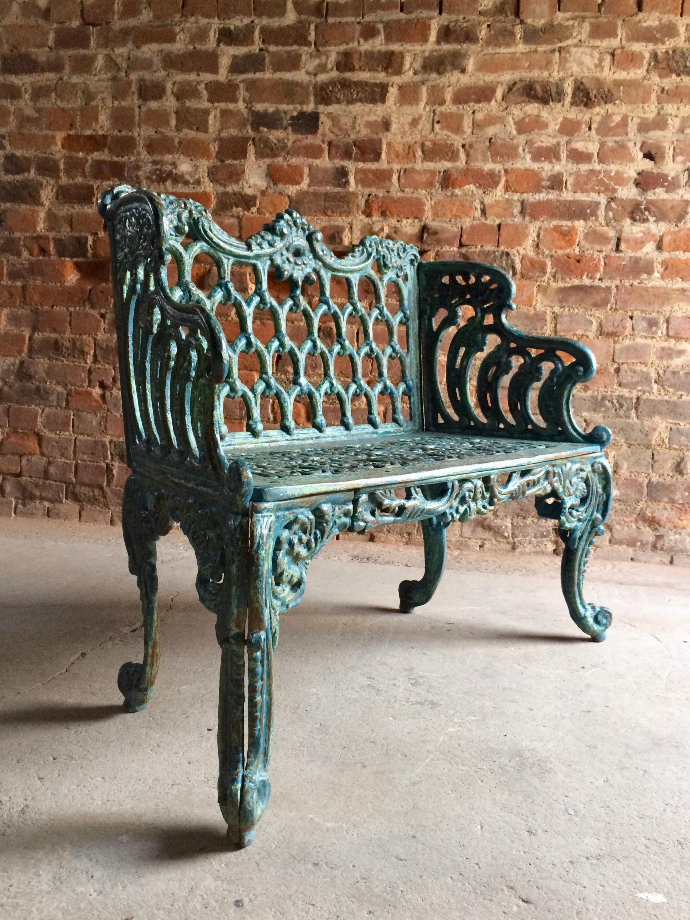 Victorian Stunning Pair of Antique Cast Iron Garden Benches Coalbrookdale Style