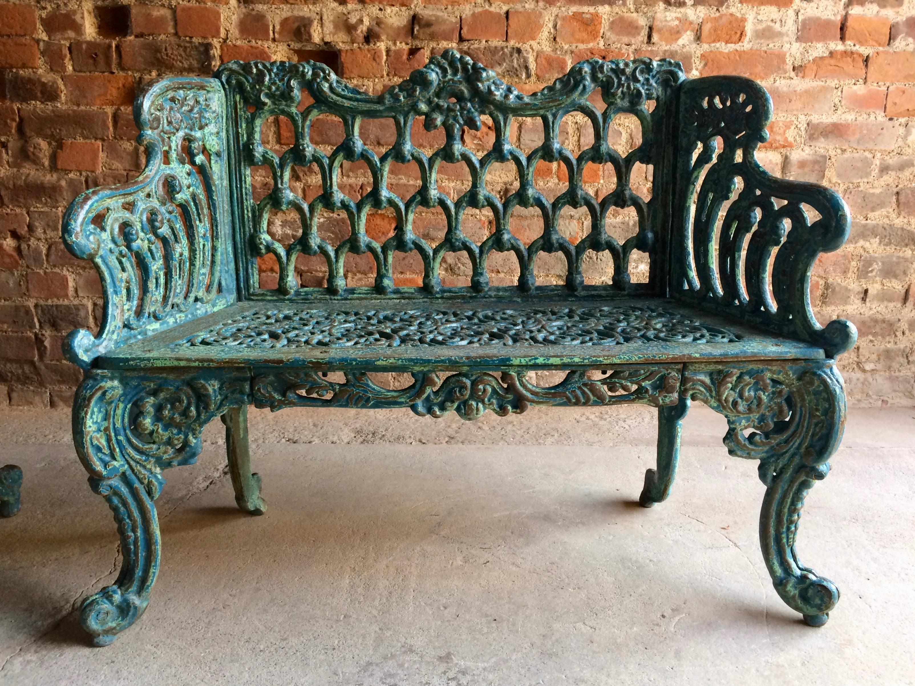 Stunning Pair of Antique Cast Iron Garden Benches Coalbrookdale Style 3