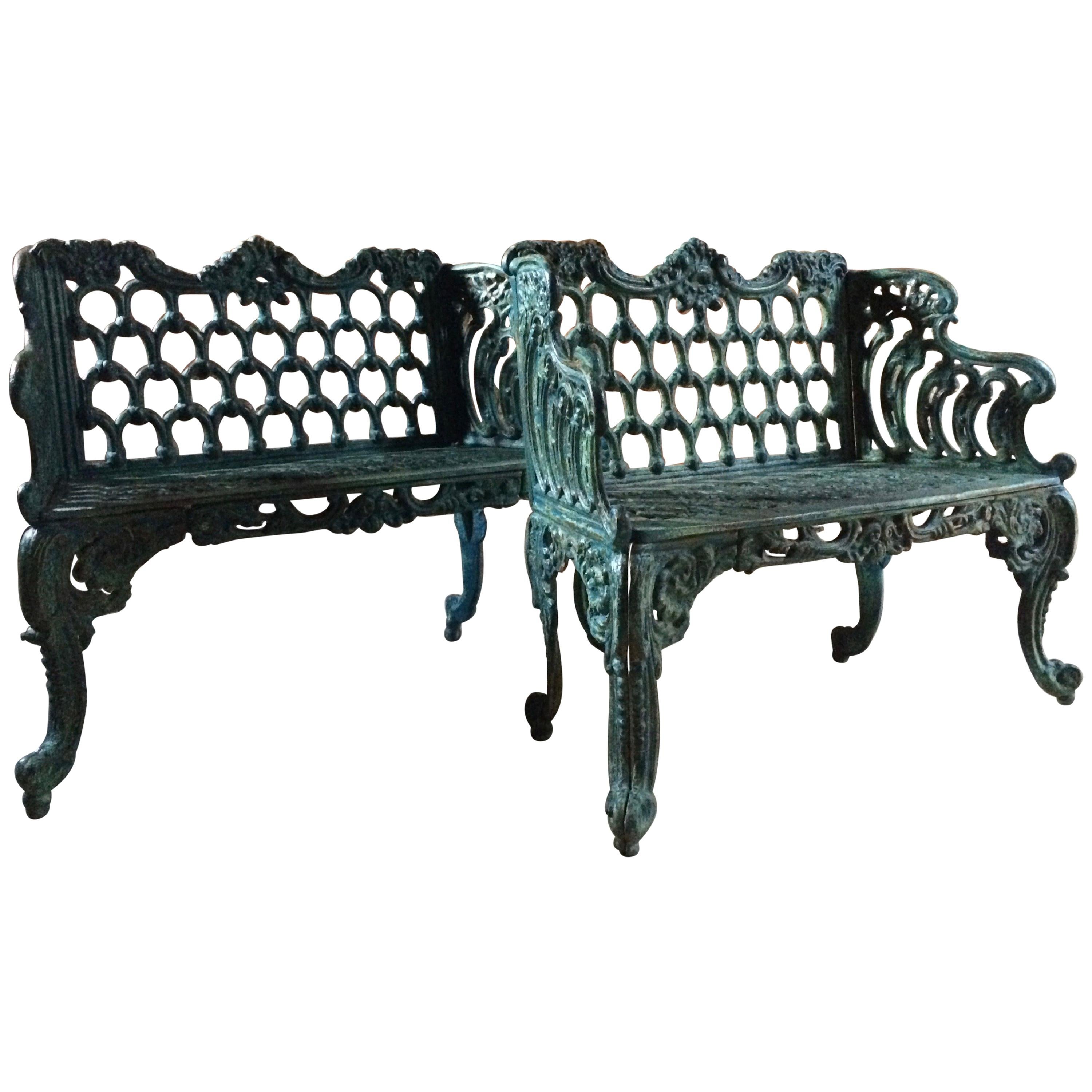 Stunning Pair of Antique Cast Iron Garden Benches Coalbrookdale Style