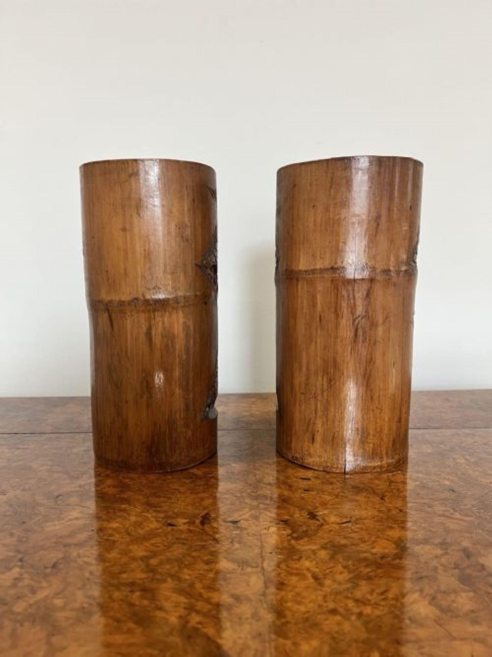 20th Century Stunning pair of antique Chinese quality carved bamboo brush pots For Sale