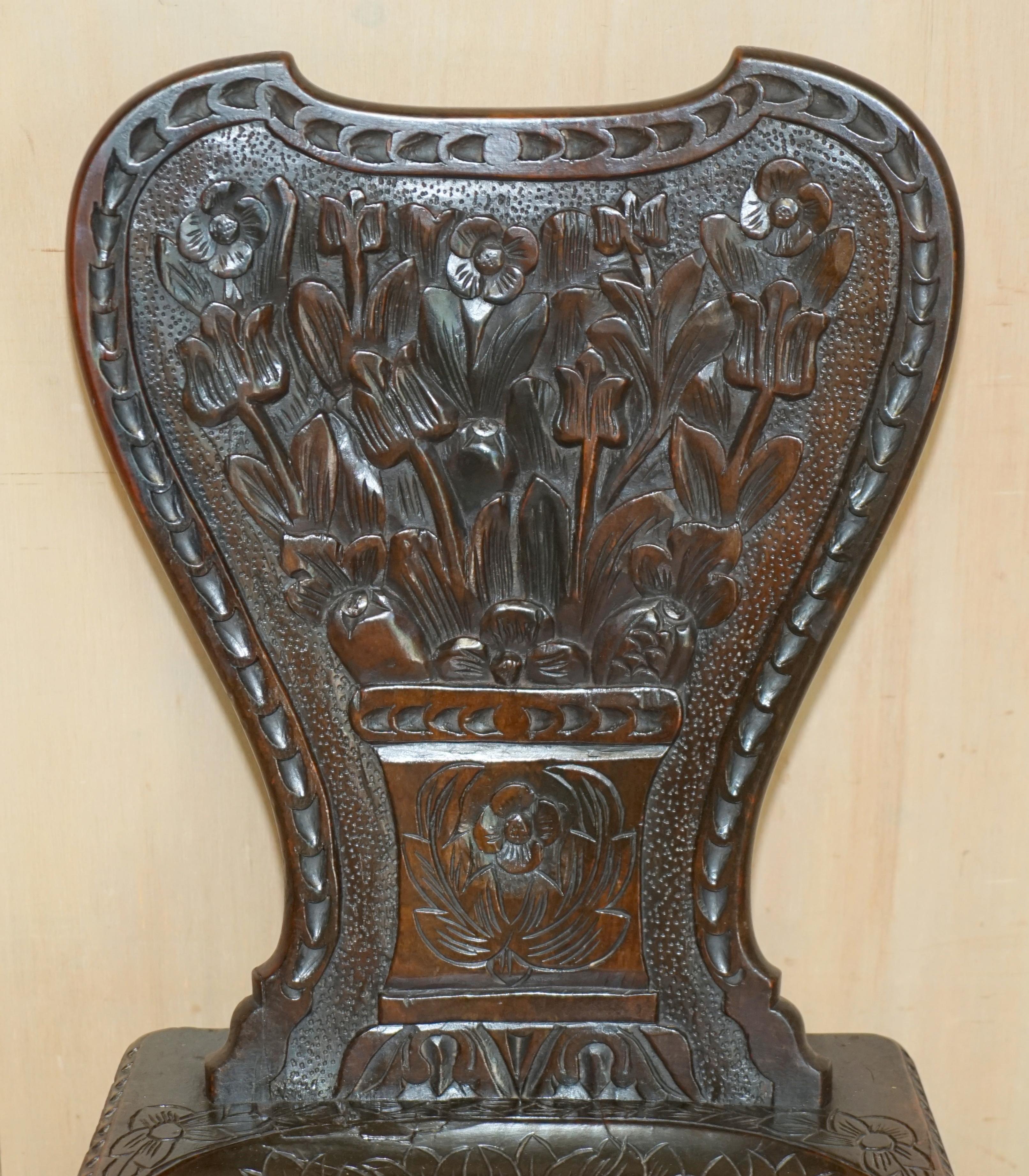 Hand-Crafted STUNNING PAIR OF ANTIQUE CIRCA 1860 HAND CARVED COLONIAL HALL SIDE CHAIRs For Sale