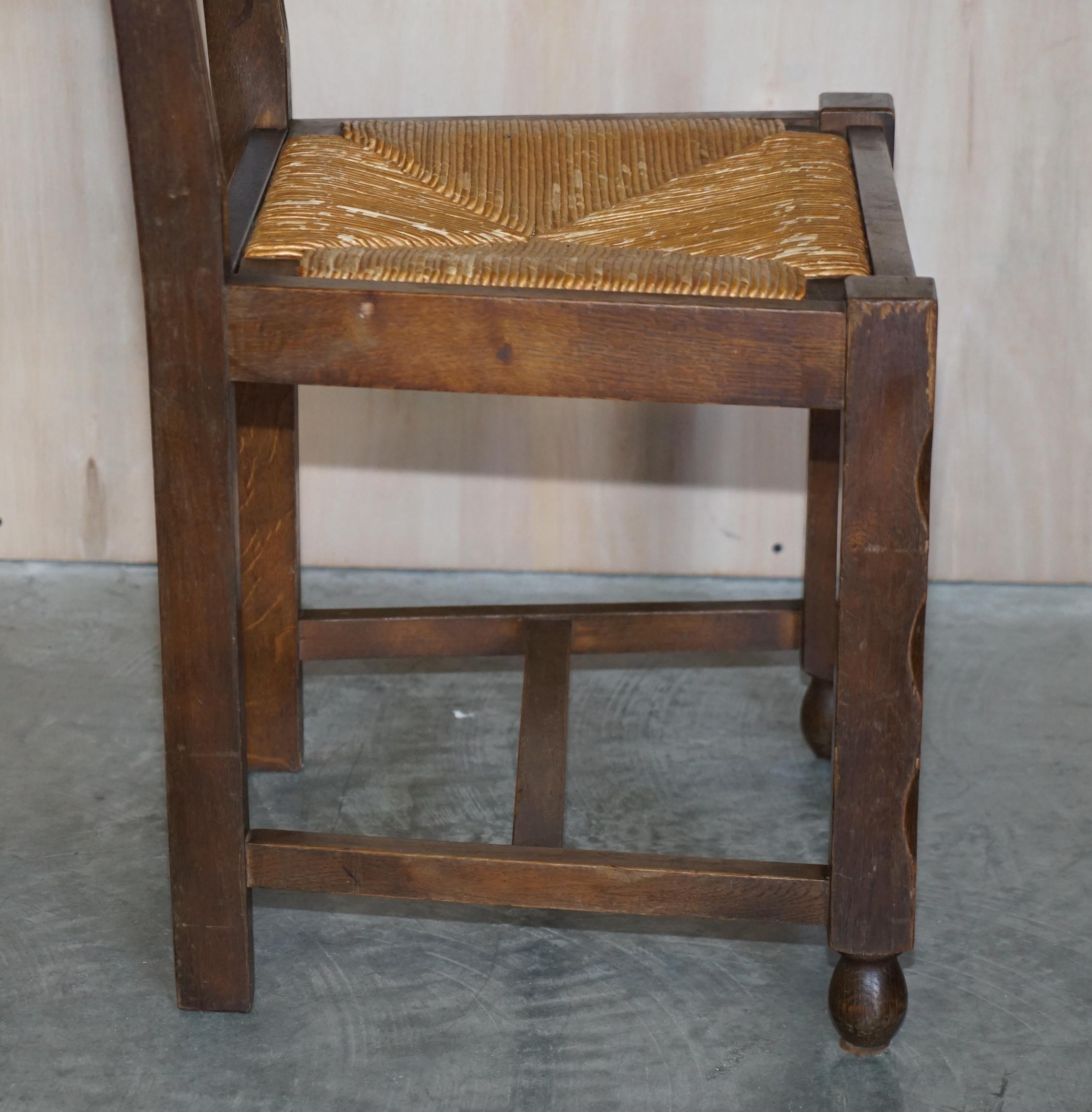 Stunning Pair of Antique circa 1920 Rush Seat Hand Carved Oak Brittany Chairs For Sale 4