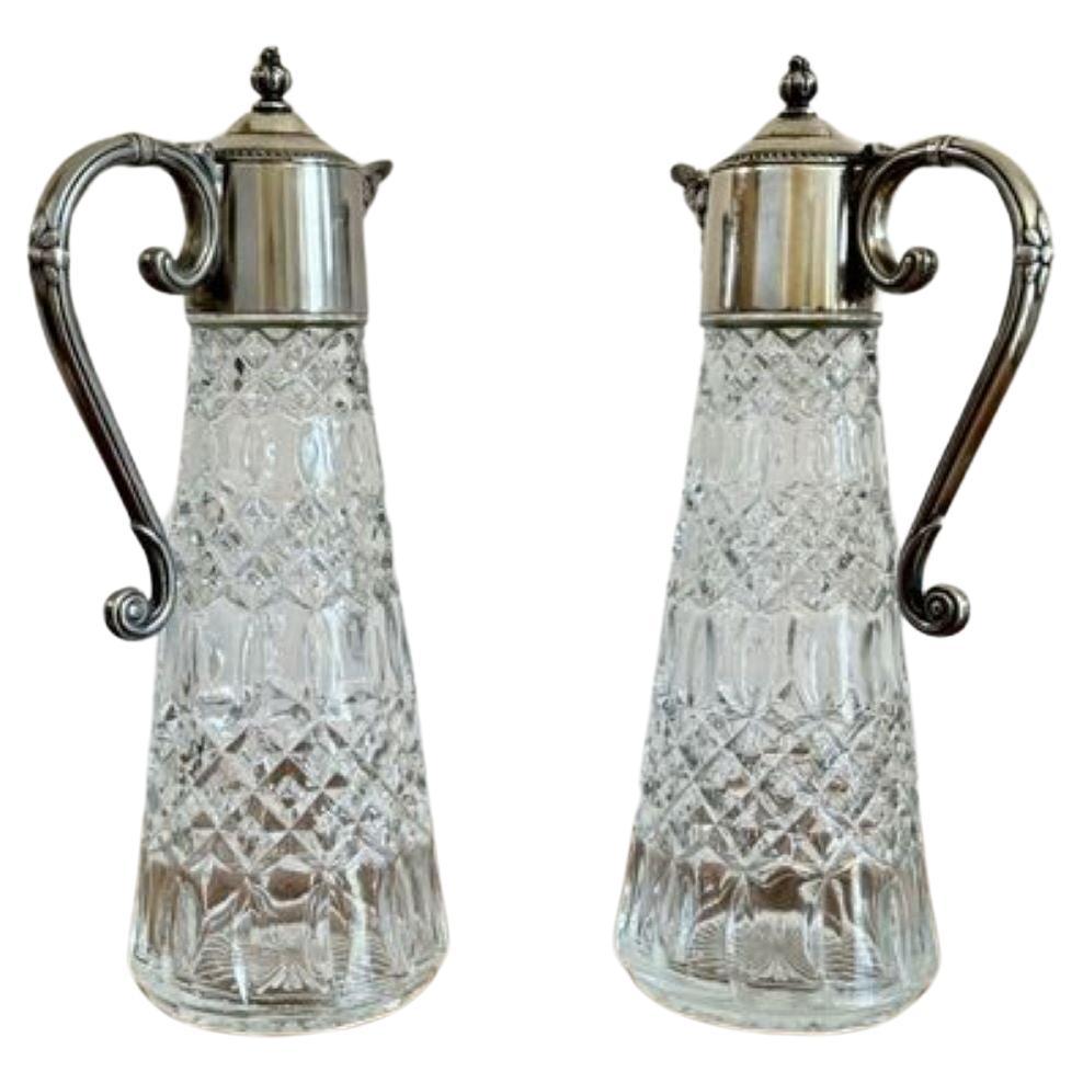 Stunning pair of antique Edwardian silver plated claret jugs  For Sale
