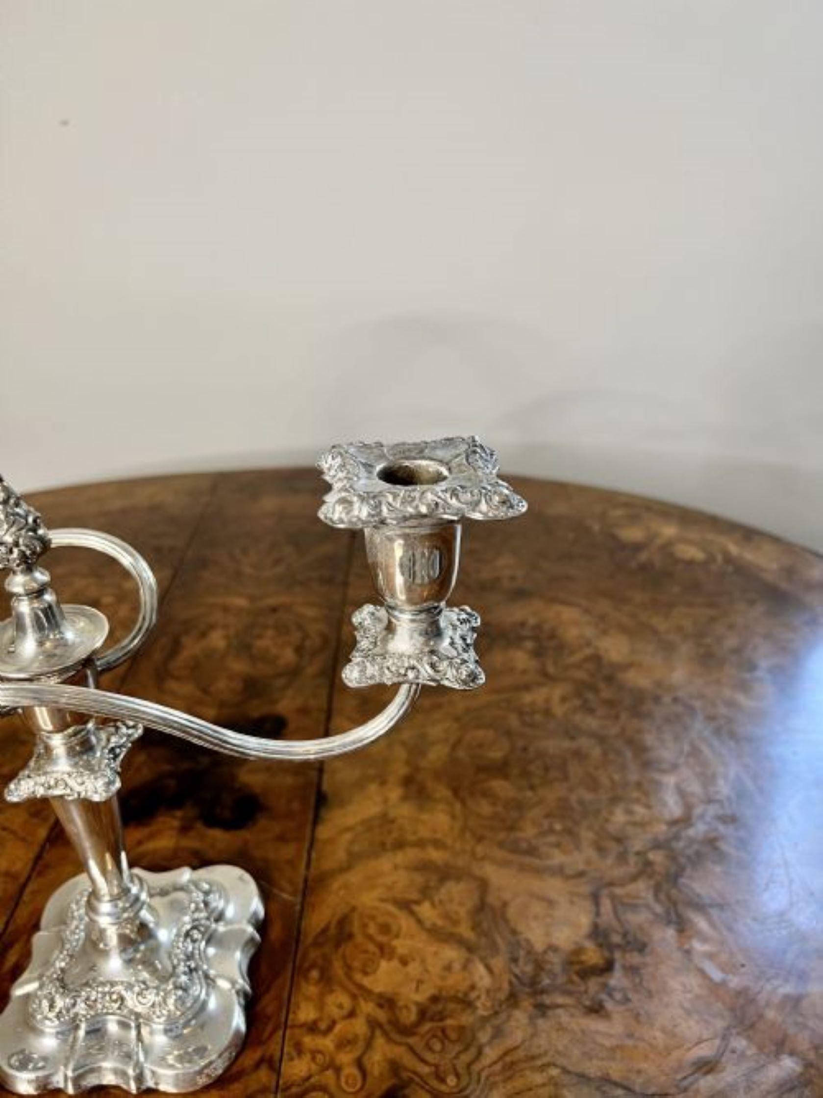 Stunning pair of antique Edwardian silver plated ornate candelabras In Good Condition For Sale In Ipswich, GB